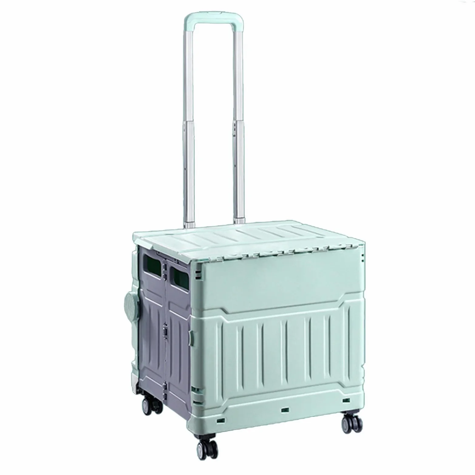 Scatola portaoggetti pieghevole con coperchio, portatile, con manico in alluminio regolabile, per shopping, viaggi, ufficio, 34 x 40 x 41 cm, facile da trasportare e riporre