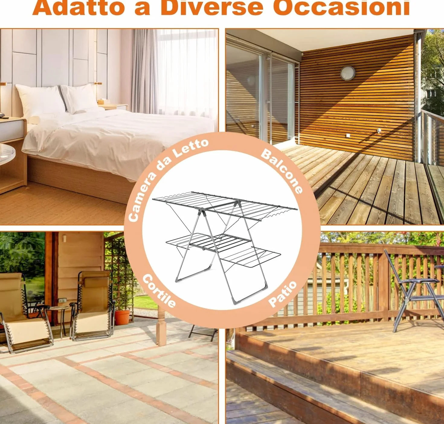 Innotic Stendibiancheria Pieghevole 33 Aste, Stendino Salvaspazio 2 Livelli, Stendino Verticale Regolabile Resistente, per Esterno Balcone Interno, Stendipanni con Accessori Richiudibile, Grigio