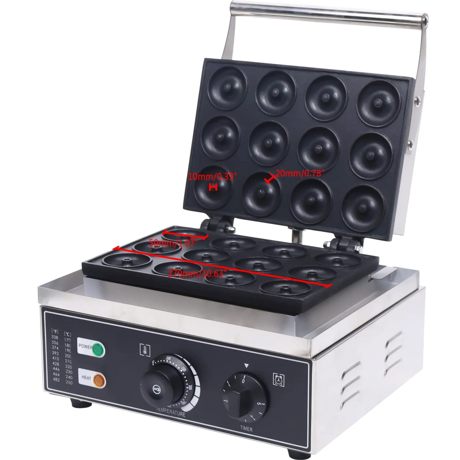 Donut Maker, 12 Grids Doughnut Baker Maker Donut Machine Piastra per waffle in acciaio inox commerciale, 220 V, 1550 W, per feste, caffetterie, negozi, argento