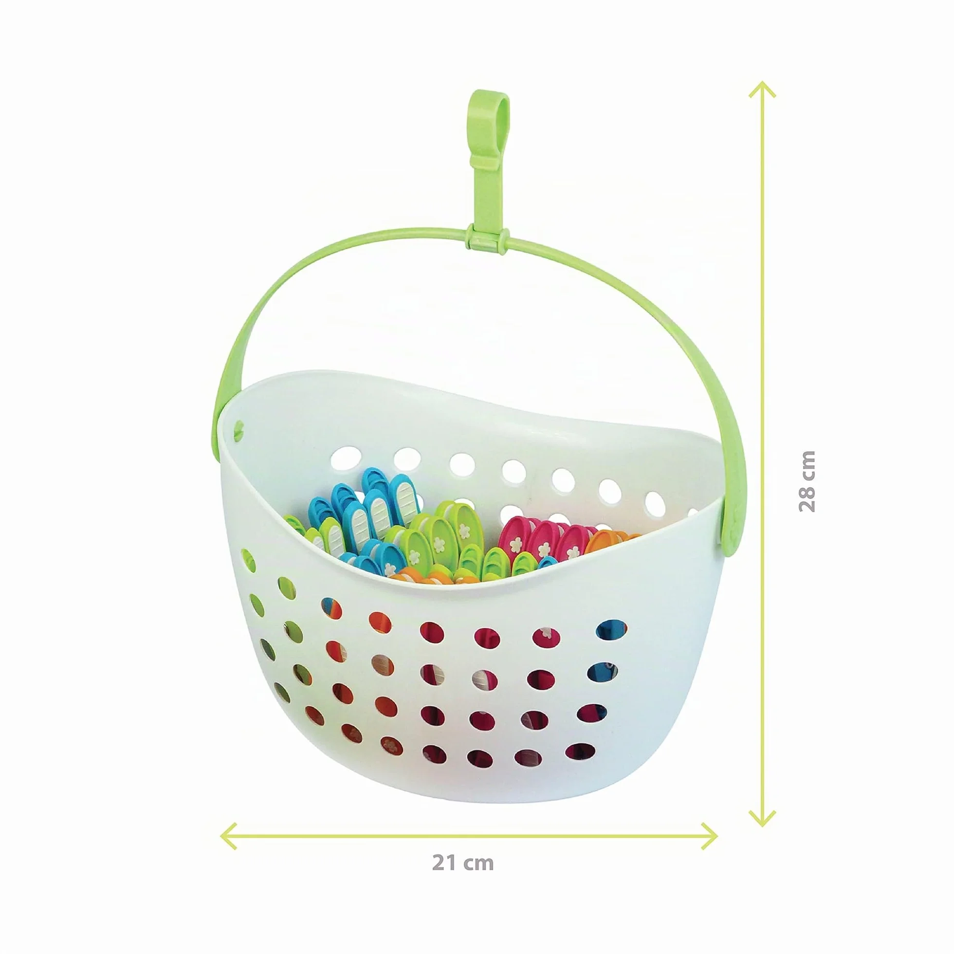 LAGUELLE - Cesto con 48 mollette ANTISCIVOLO - Produzione francese - Cesto bianco - Pinze assortite (verde, blu, arancione, rosa)
