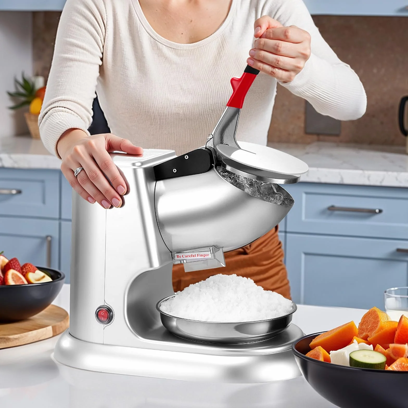 VEVOR Macchina Tritaghiaccio 100 kg/h, Produttore di Granita 4 Lame, Acciaio Inox 300 W 2000 Giri/min Argento