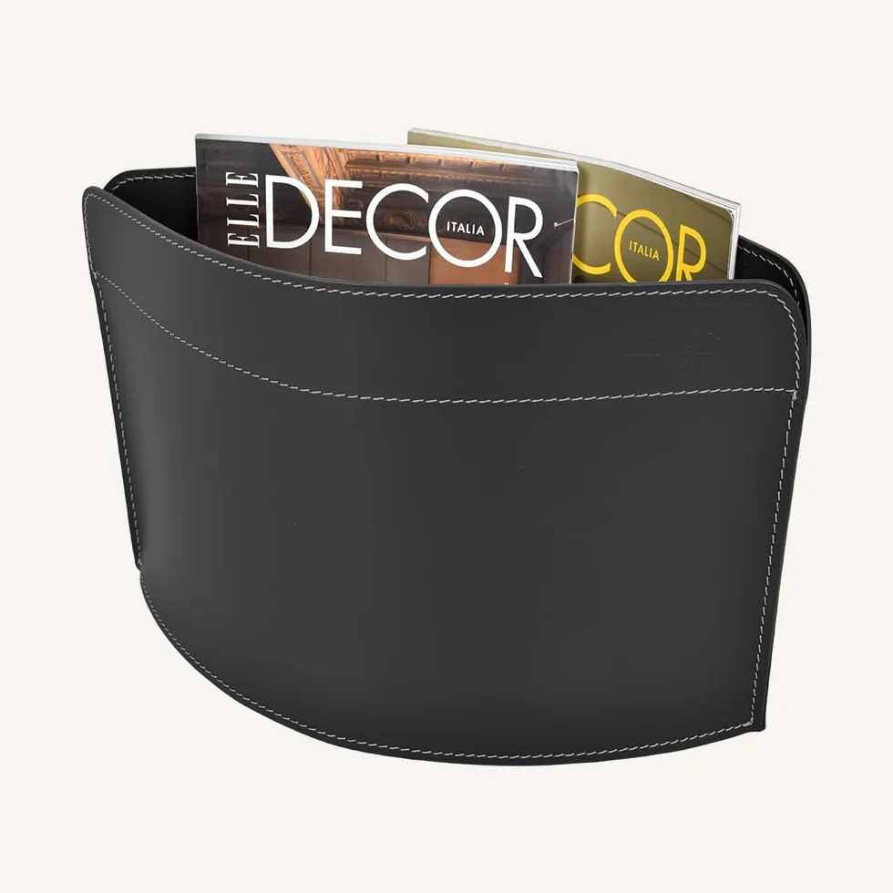 Portariviste in Cuoio di Design LIMAC Design GIUSY, Borsa Porta giornali Moderno, Contenitore riviste da Interno, Nero