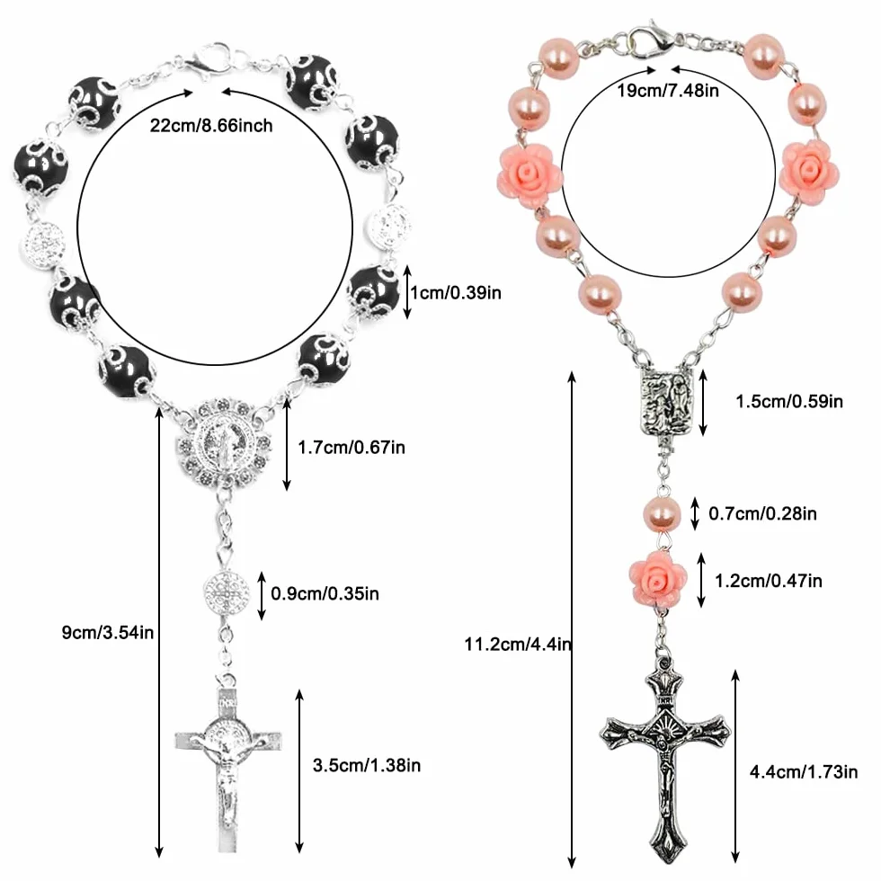 4 pezzi rosario auto per specchietto retrovisore AIFUDA rosario perline, croce cattolica, benedizione, accessori da appendere, medaglia auto, ciondolo specchietto retrovisore (4 colori)