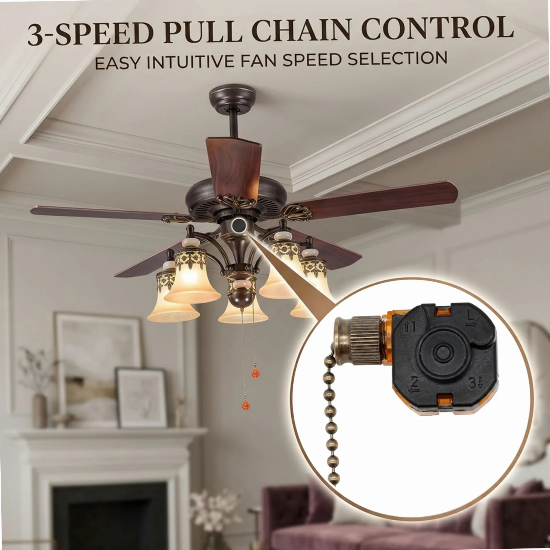 Catene di azionamento per ventilatori a soffitto e luci, interruttore a 3 velocità per ventilatore soffitto, catenella di azionamento in bronzo da 8 cm - catenella di ricambio per ventilatori e