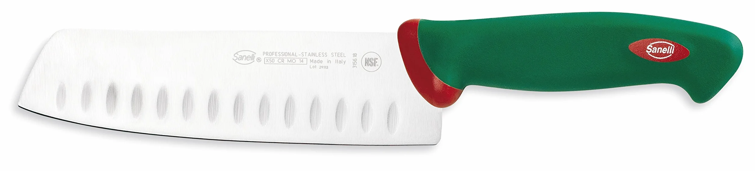 Sanelli Premana Professional Coltello Giapponese Olivato, Acciaio, Verde/Rosso, 31.0x3.0x6.0 cm