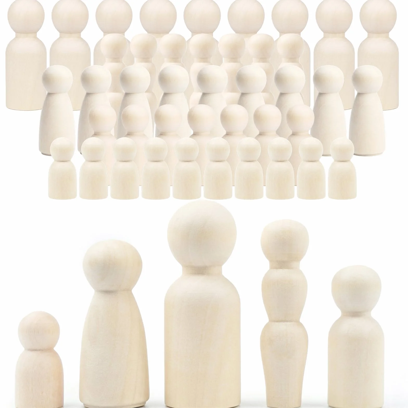 Per Peg Doll Legno da Dipingere, PUYUKO 40 Pezzi Bambola Piolo di Legno 5 Forme 30-60 mm, Figure Familiari da Dipingere per Lavori Fai da Te Creazioni Artistiche e Painted