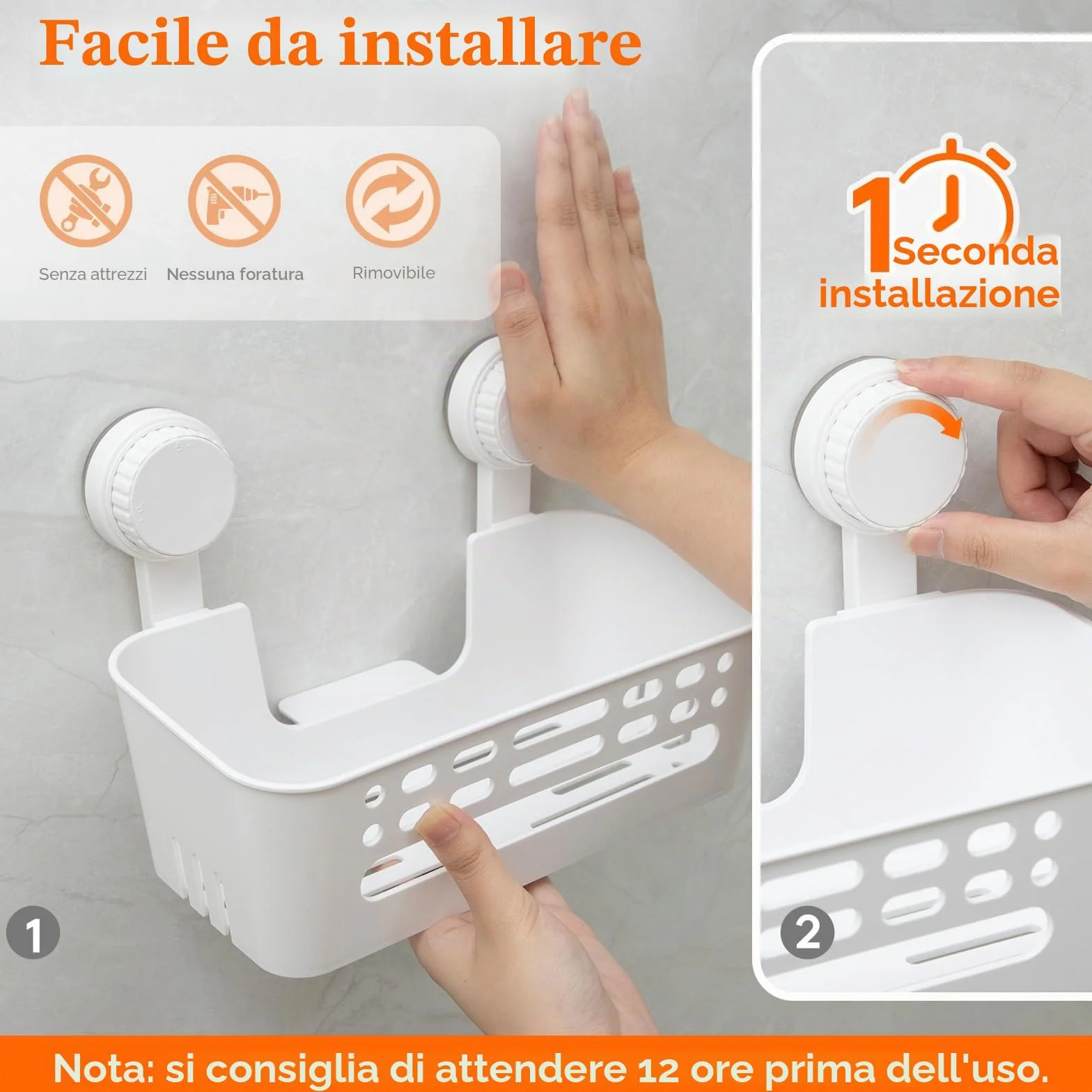 Lifewit Cestino per Doccia a Ventosa da Parete 26,3 cm Mensola Doccia senza Foratura Bianco