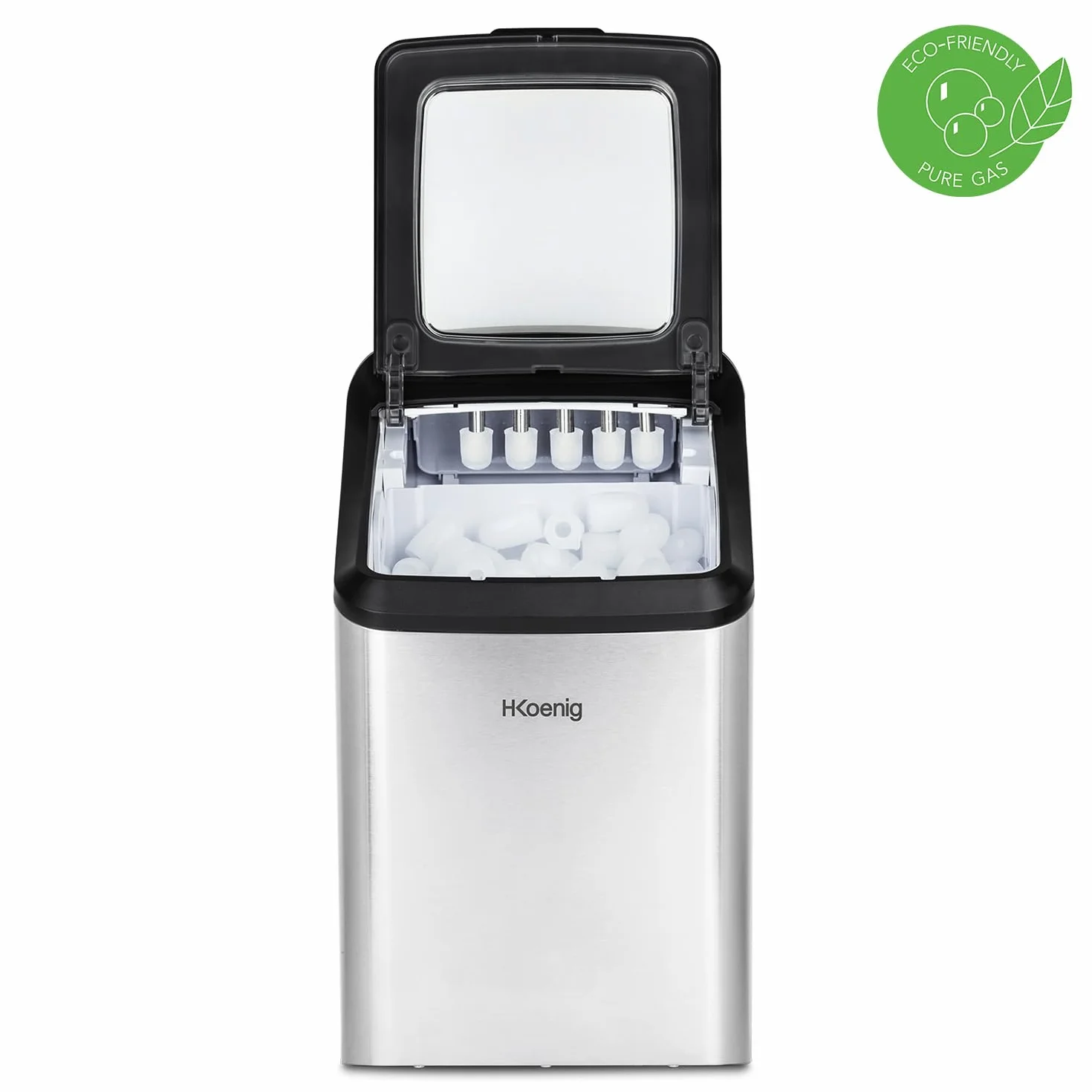 H.Koenig Macchina del ghiaccio KBP40, 15 kg di cubetti al giorno, 2 formati di cubetti di ghiaccio, automatico, compatto, collegabile al rubinetto, cubetti pronti in 6 minuti, serbatoio 2,8 L