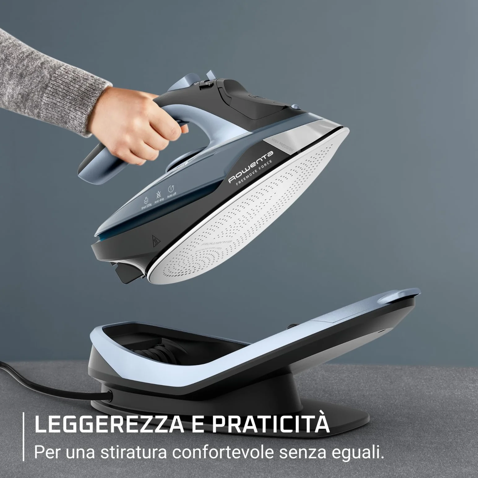 Rowenta Freemove Force, Ferro da Stiro a Vapore Senza Filo, Efficiente, Riscaldamento Rapido, Leggero, Ricarica Rapida, Erogazione del Vapore di 35 g/min, Spegnimento Automatico, DE6720D1
