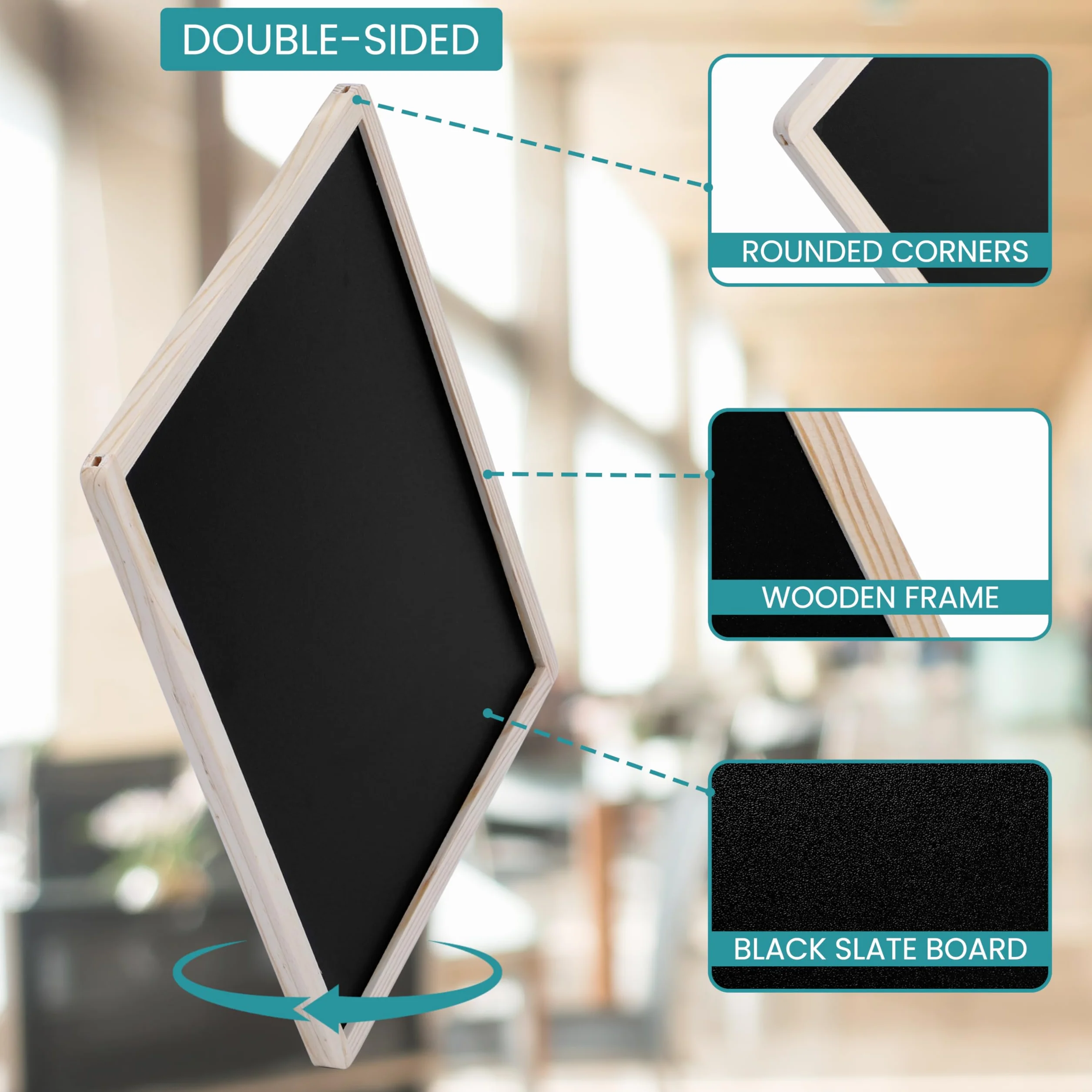 Kurtzy 6 Lavagnette con Gessetti - Lavagna Nera Cancellabile da Parete - Lavagnetta con Cornice Legno - Double Face da Muro - Lavagne Nere per Bambini - da Appendere in Cucina