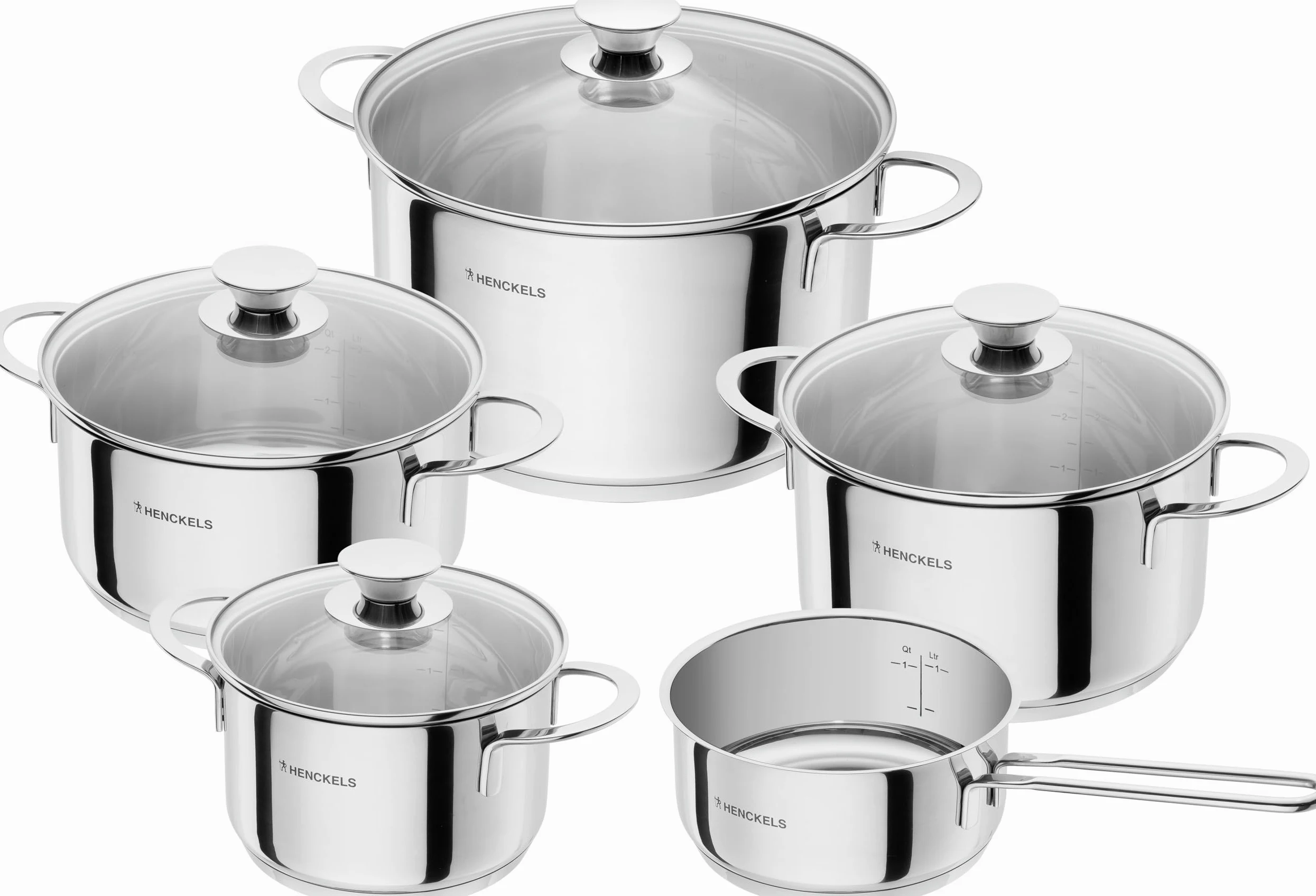 HENCKELY by ZWILLING Reflection - Set di pentole da 5 pezzi, coperchio in vetro, acciaio INOX 18/10, per tutti i piani cottura, incl. induzione