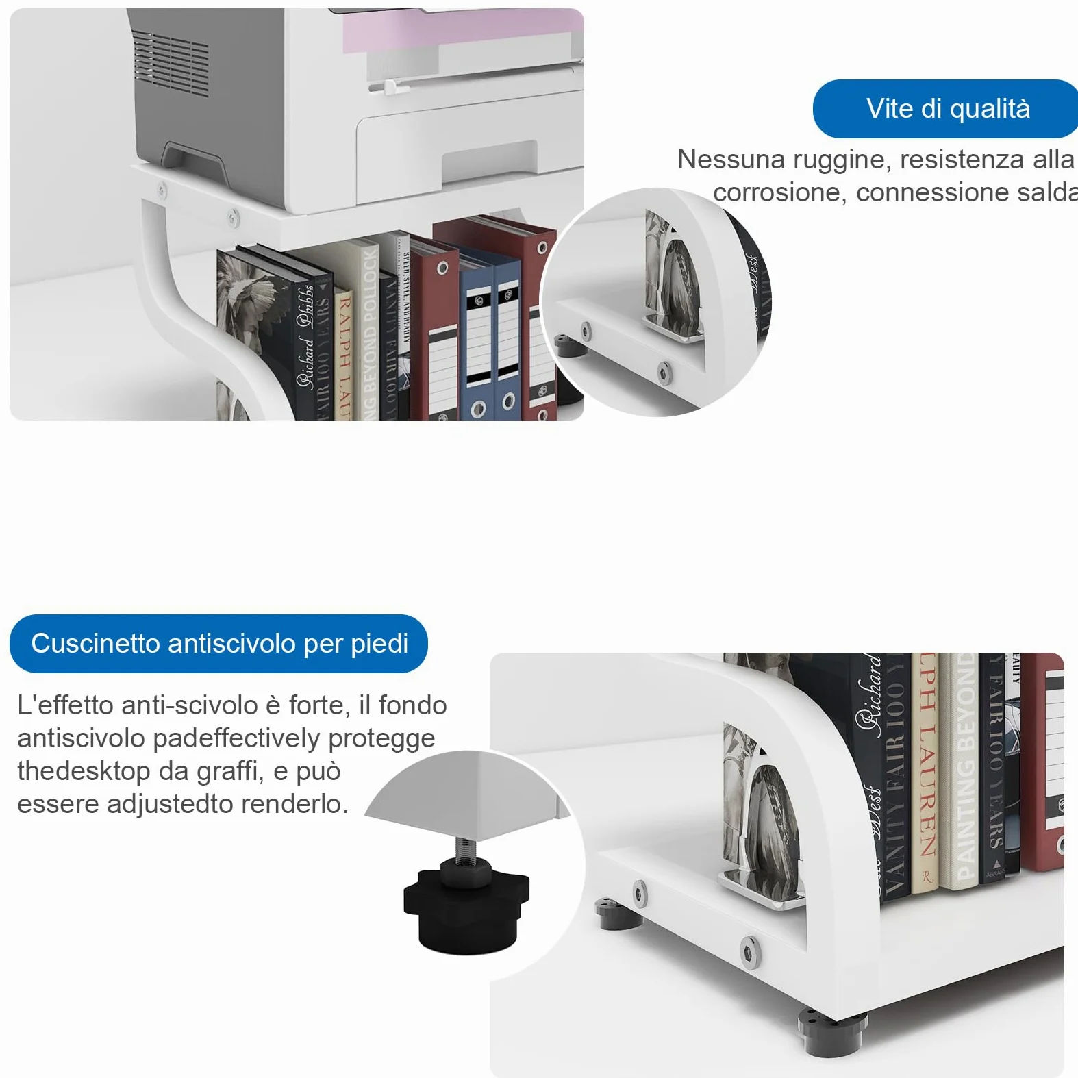 PUNCIA Supporto per Stampante da Tavoloa 2 Livelli 44x28x30CM Porta Stampante Tavolo da Lavoro Antiscivolo per Organizer da Tavolo,Vassoio a due Livelli per Forno a Microonde Bianco