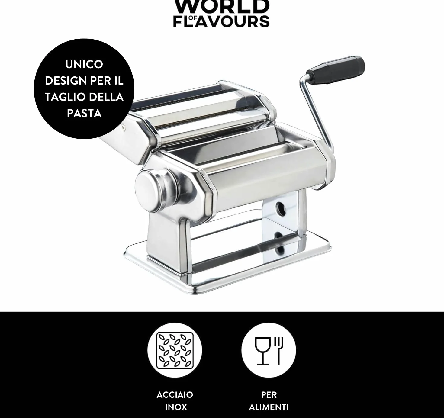 KitchenCraft World of Flavours Macchina per Pasta Acciaio Inossidabile Argento