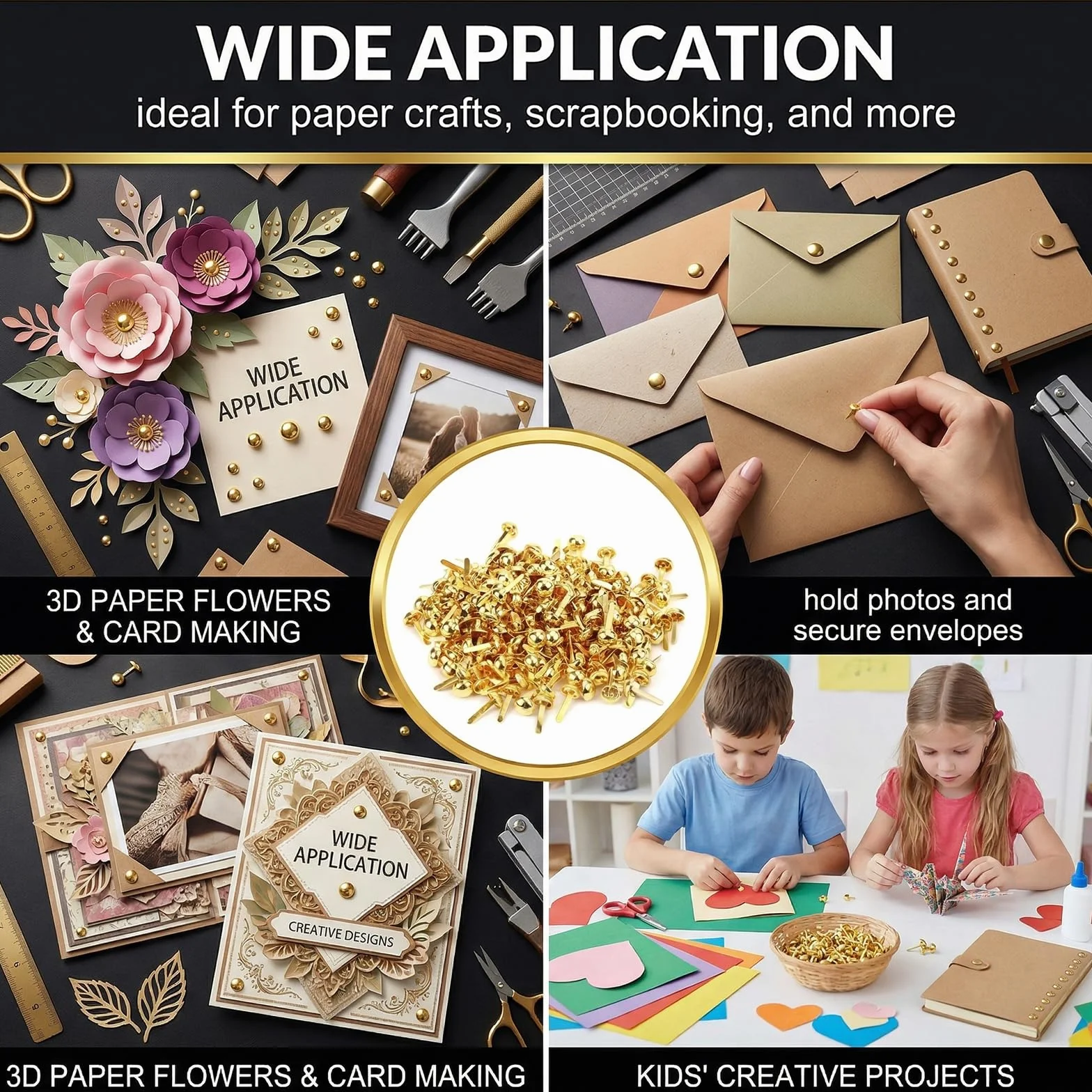Fermacampioni 200 Pezzi 8x16mm Oro per Scrapbooking Scuola Ufficio