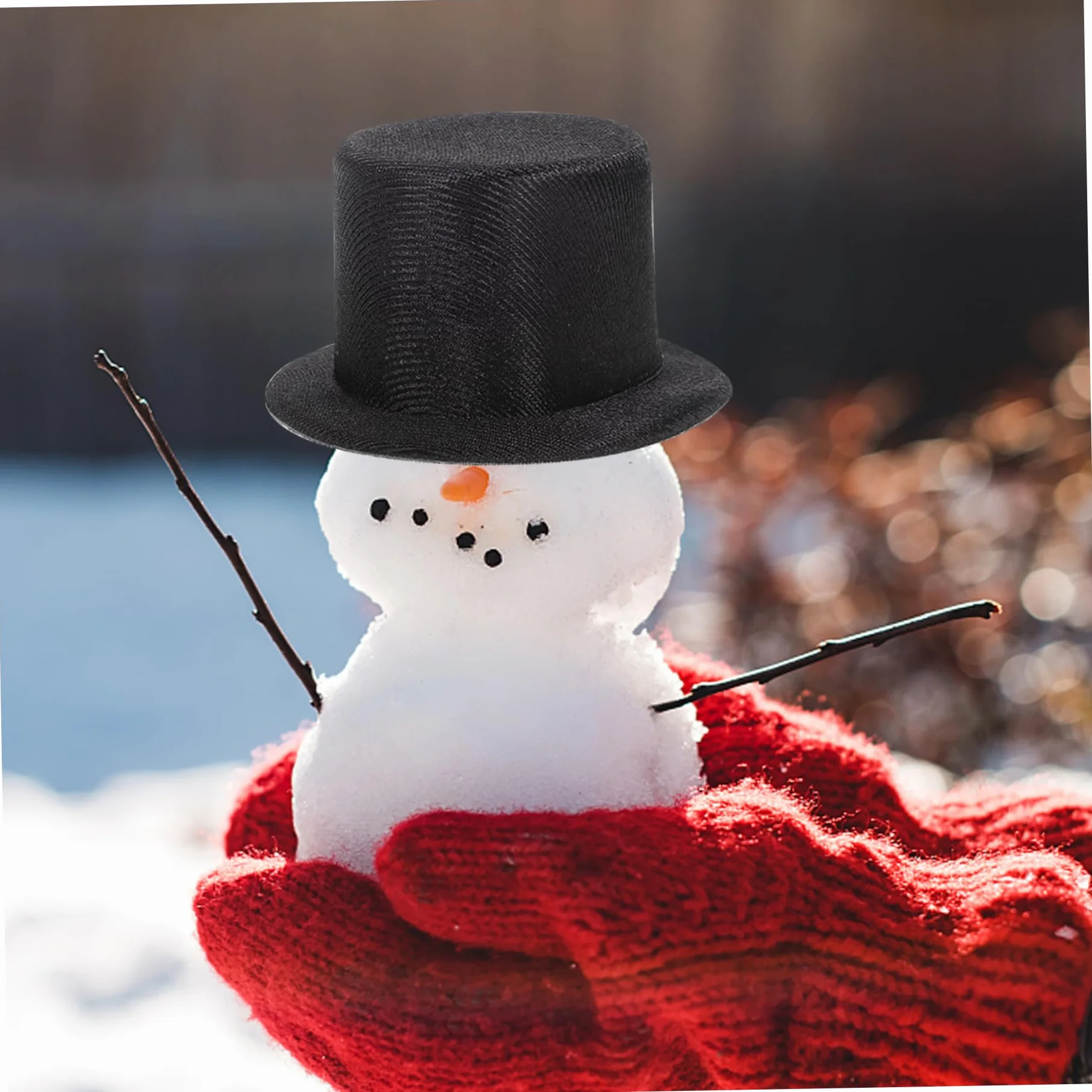 Cappelli da neve per pupazzo di cappelli neri Mini Top per artigianato 4 pezzi in miniatura Ornamenti per cappello a cilindro per la decorazione di pupazzo di pupa
