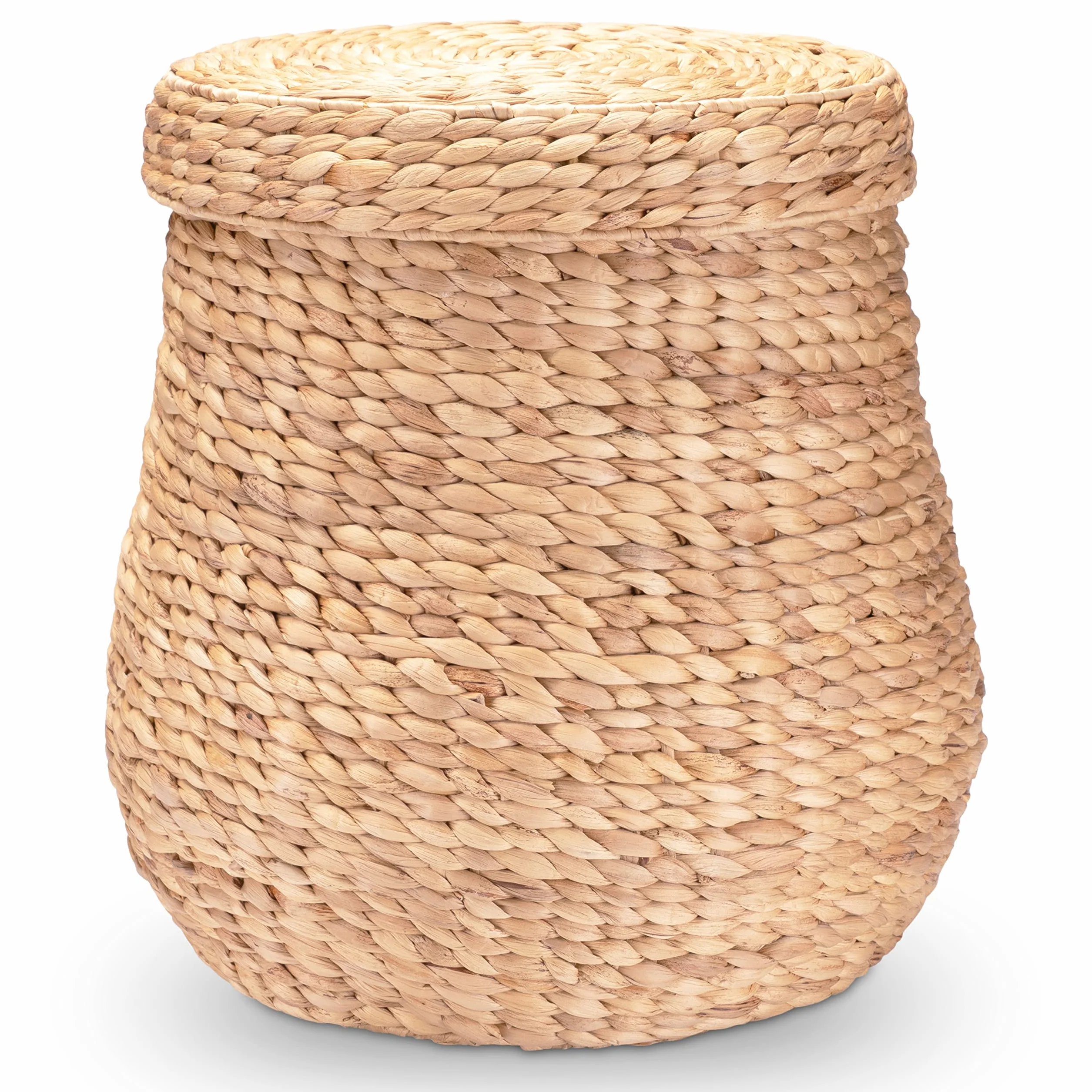 Decorasian - Cesto portabiancheria intrecciato con coperchio - Grande e rotondo - Grande cesto in giacinto d'acqua con manico - Cesto portabiancheria in rattan con manico - Contenitore - 46 cm