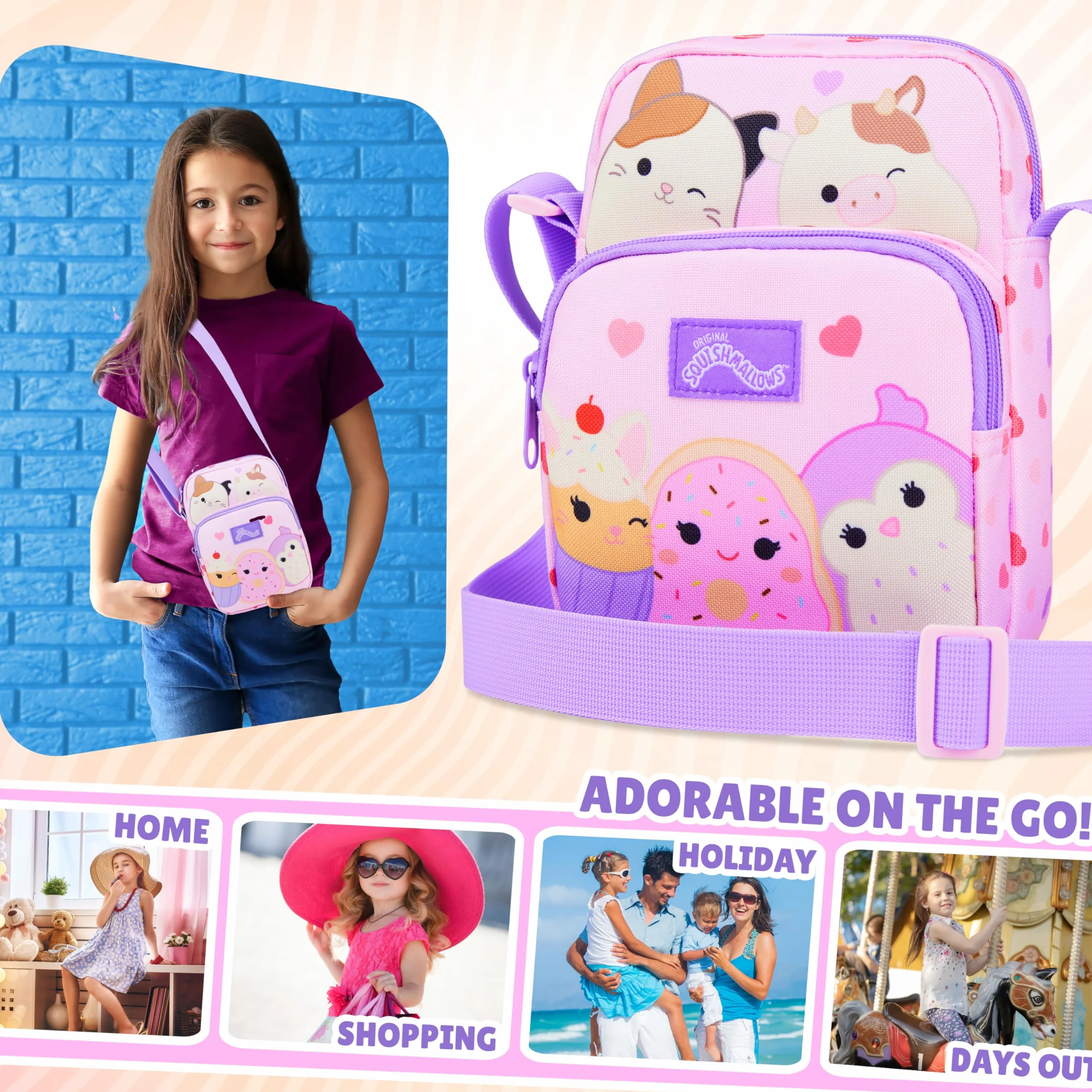 Squishmallows Borsetta Tracolla Bambina Adolescenti Cam the Cat Borsa Ragazza Carina per Telefono Soldi Viaggi Idee Regalo