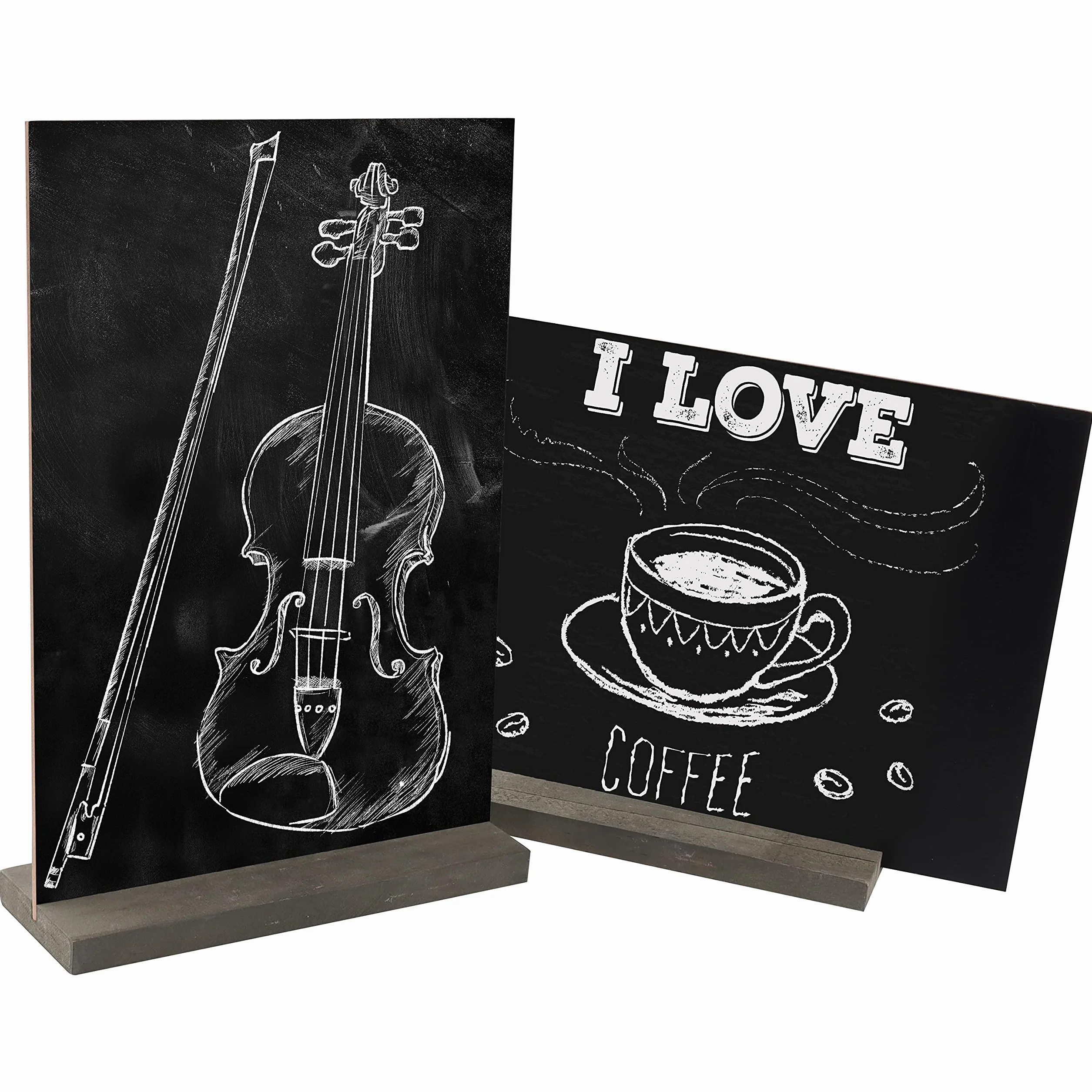 BELLE VOUS Mini Lavagnette Cancellabili Neri (6pz) - 15 x 22 cm - Mini Lavagna da Tavolo Doppia Faccia con Supporti in Legno - Piccole Lavagnette Matrimonio, Feste di Compleanno e Cibo/Buffet