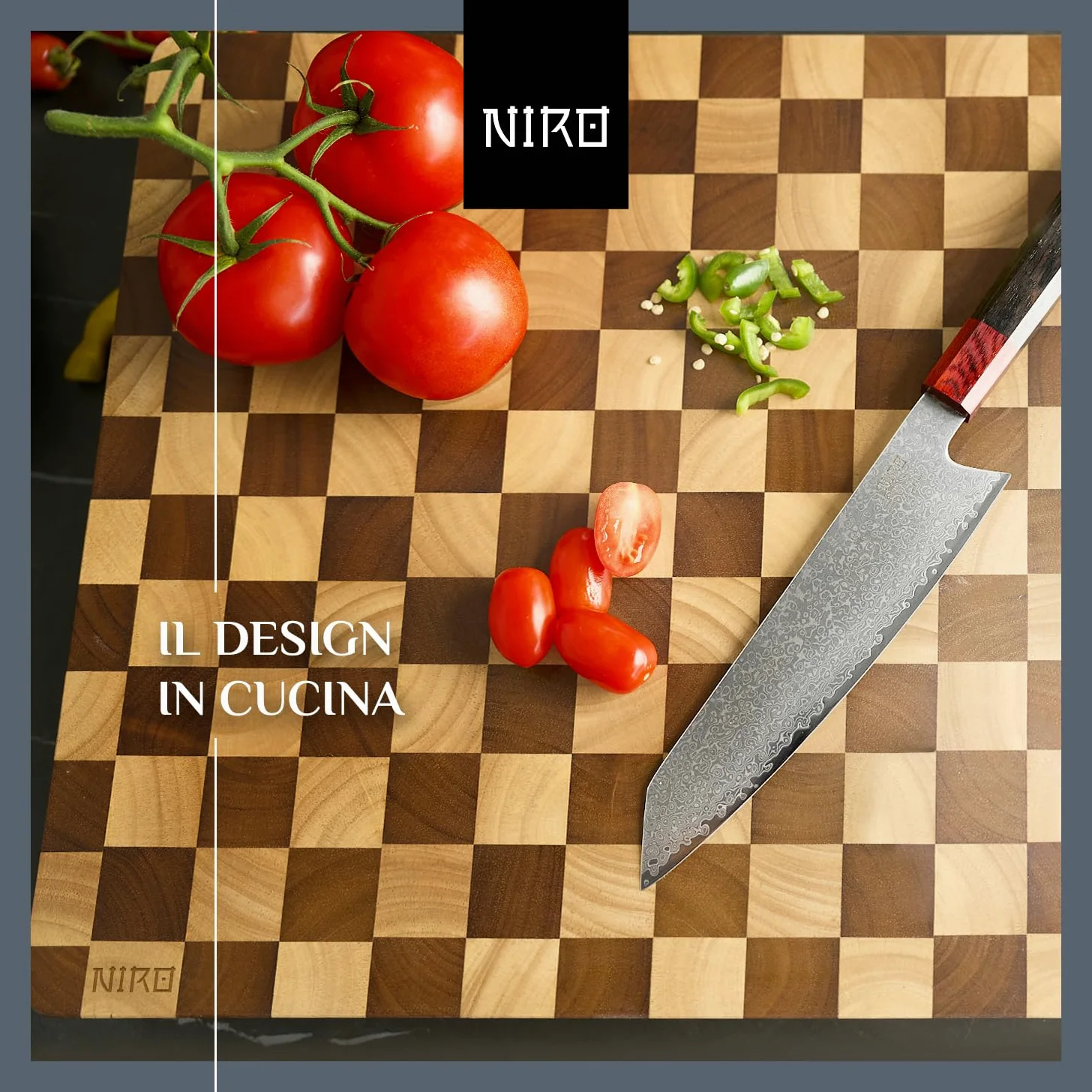 NIRO Tagliere da Cucina Professionale XXL, SPESSORE 4 CM in Legno 100% Pará Naturale Rubberwood, Dimensioni 40 x 30 x 4 cm, Atossico, Legno Massello Pregiato, Vassoio da Portata, Design Unico