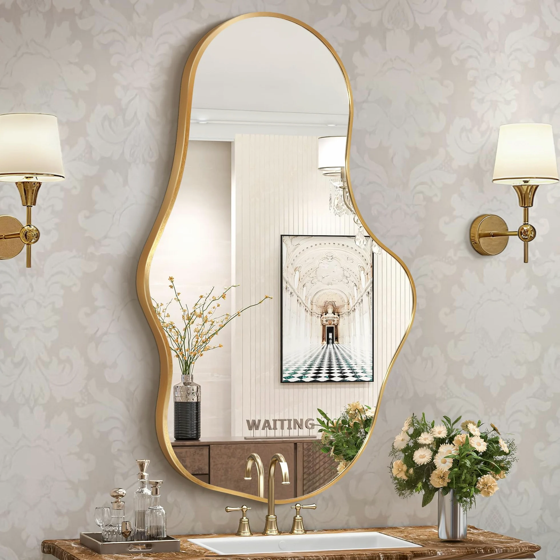 Specchio Da Parete Ondulato Irregolare, Specchio Astratto con Cornice In Lega Di Alluminio Qualità Aeronautica per Bagno, Camera Da Letto & Ingresso