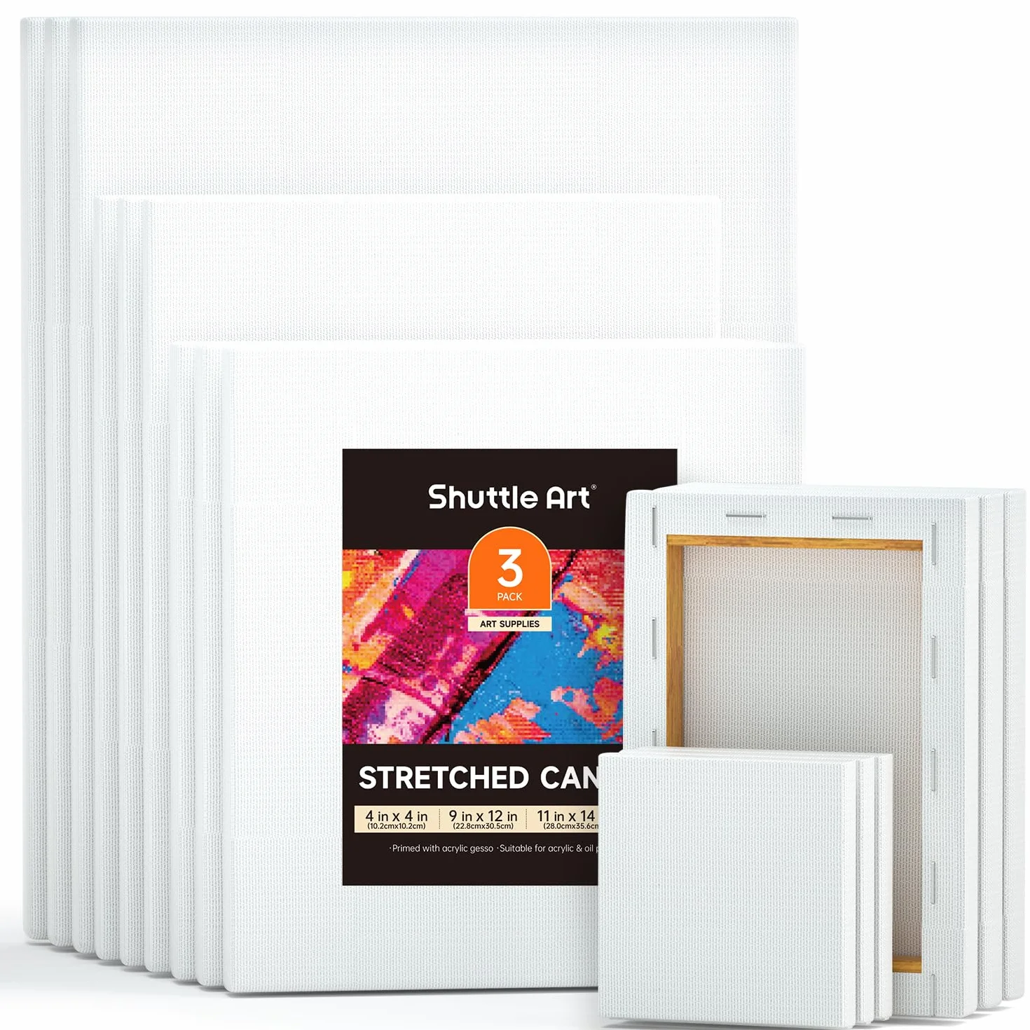 Tela per Dipingere di Shuttle Art, 15 Varie Misure,10x10, 12x17, 20x25, 23x30, 28x35 cm (3 pz Ciascuno),100% Cotone Cartone Telato Bianco per Bambini Adulti per Pittura Ad Olio Acrilico