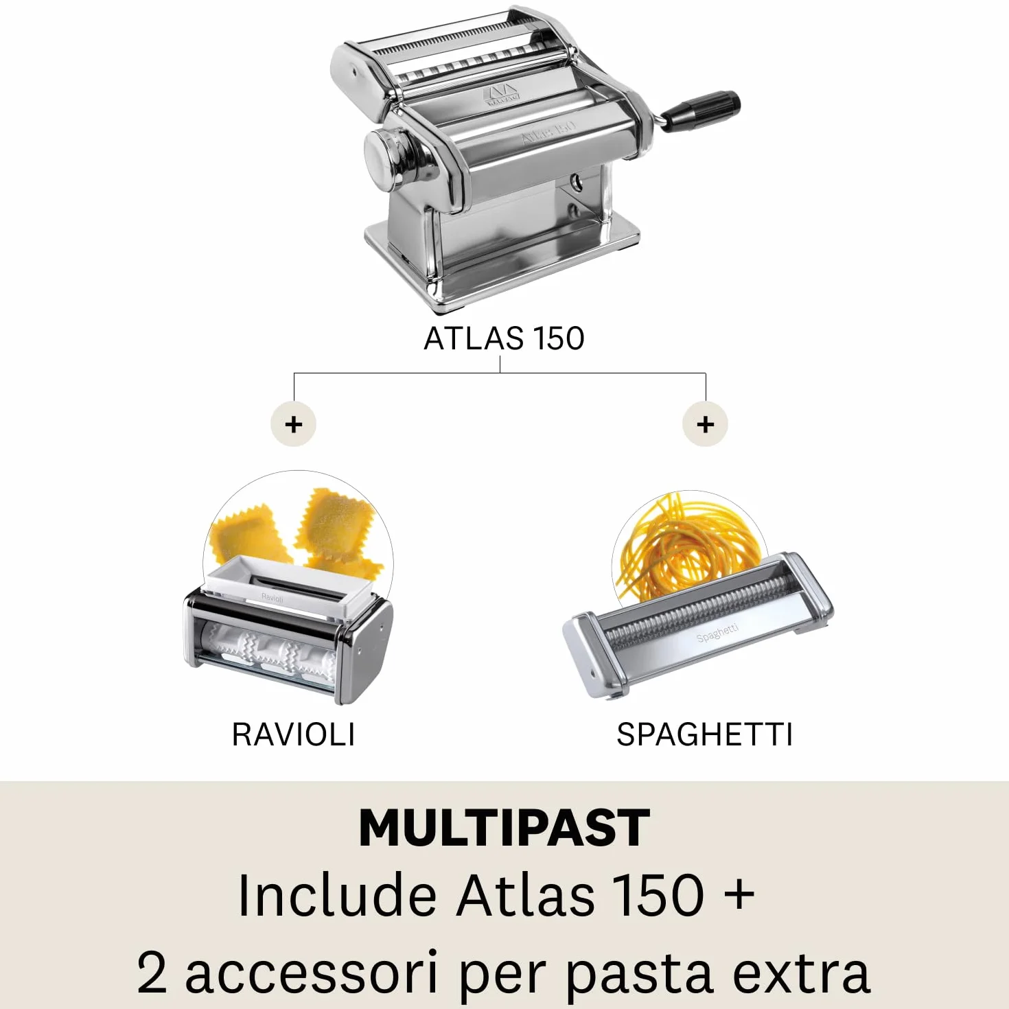 Marcato GS-PASTASET Macchina per Pasta Manuale Acciaio Cromato Argento