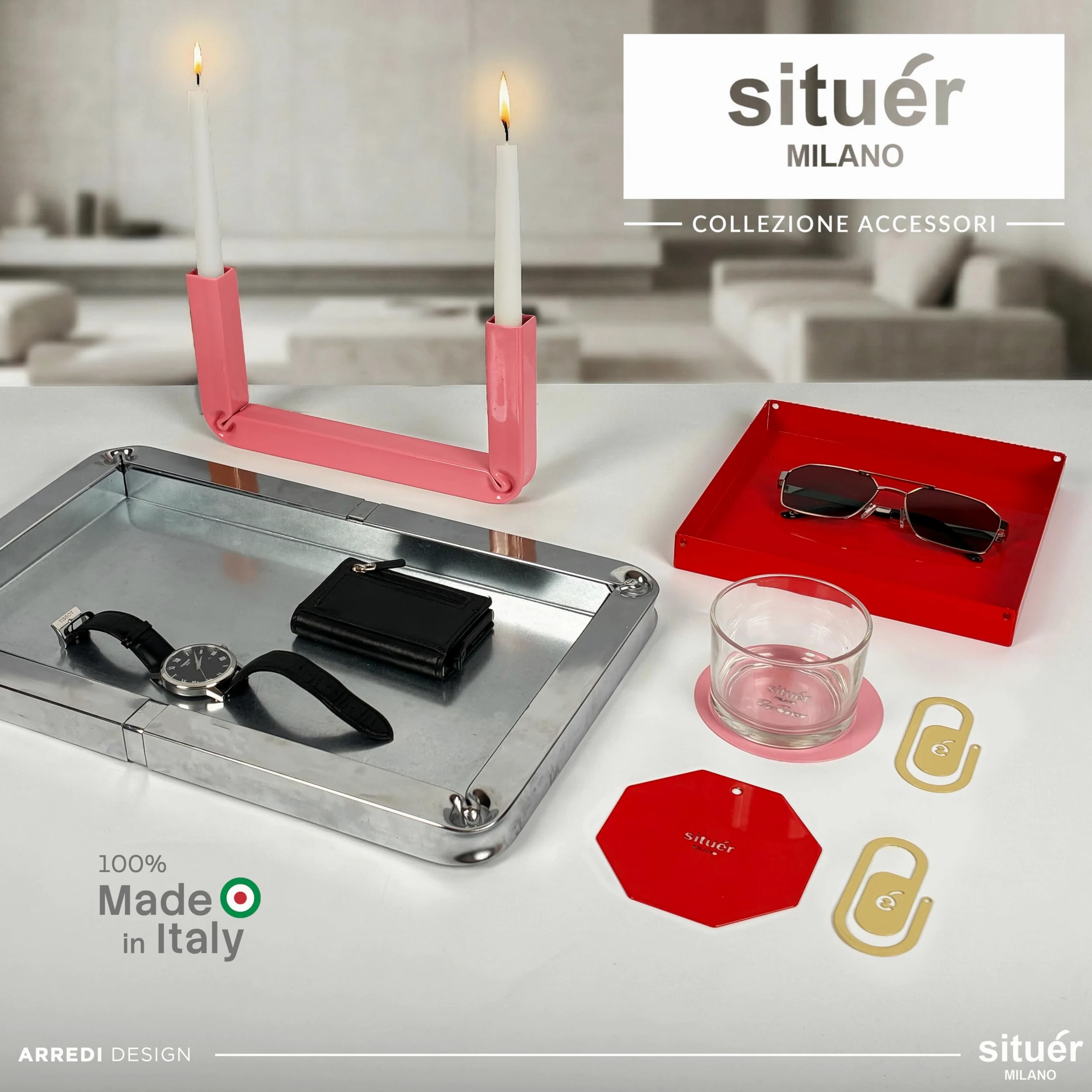 Situér Milano Svuotatasche Design Moderno con Piega Brevettata 40x25cm in Metallo Cromato Made in Italy - Vassoio Portaoggetti Versatile, Elegante e Raffinato