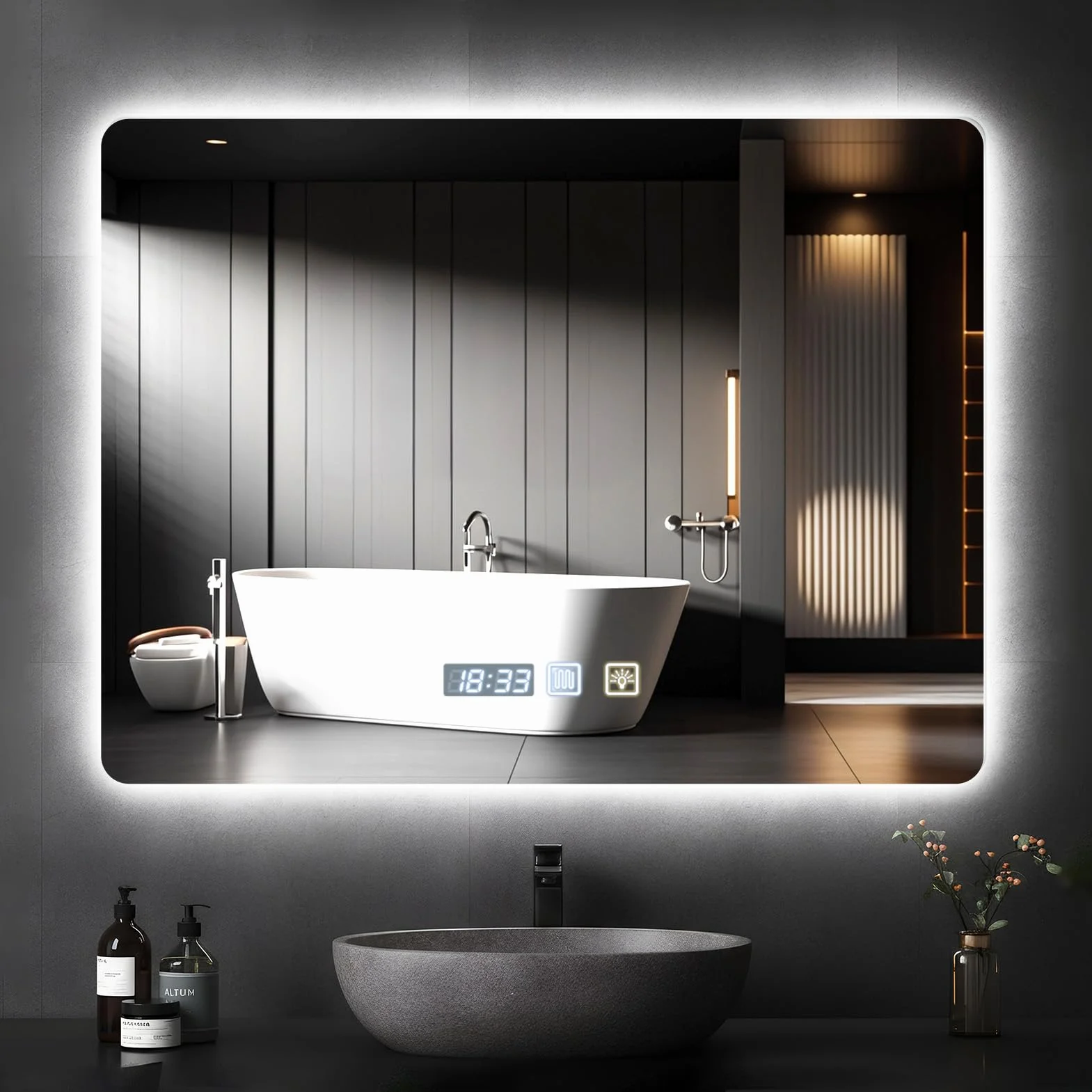 Specchio Bagno con Luce 80x60cm,Specchiera Bagno Specchio LED con Antiappannamento,Interruttore Touch,3000K-6500K Dimmerabile,Funzione di Memoria per Casa Hotel Parrucchiere