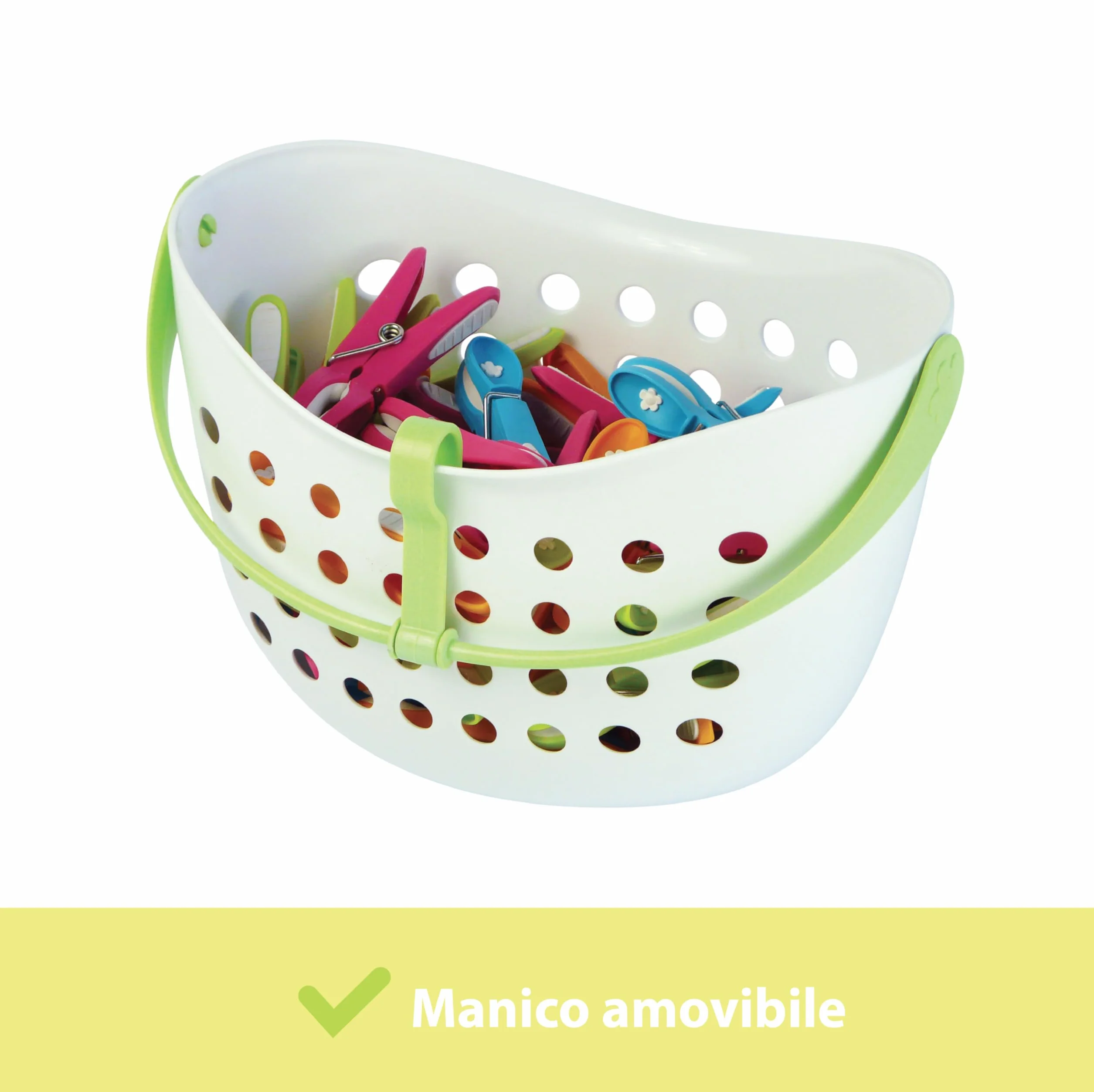 LAGUELLE - Cesto con 48 mollette ANTISCIVOLO - Produzione francese - Cesto bianco - Pinze assortite (verde, blu, arancione, rosa)