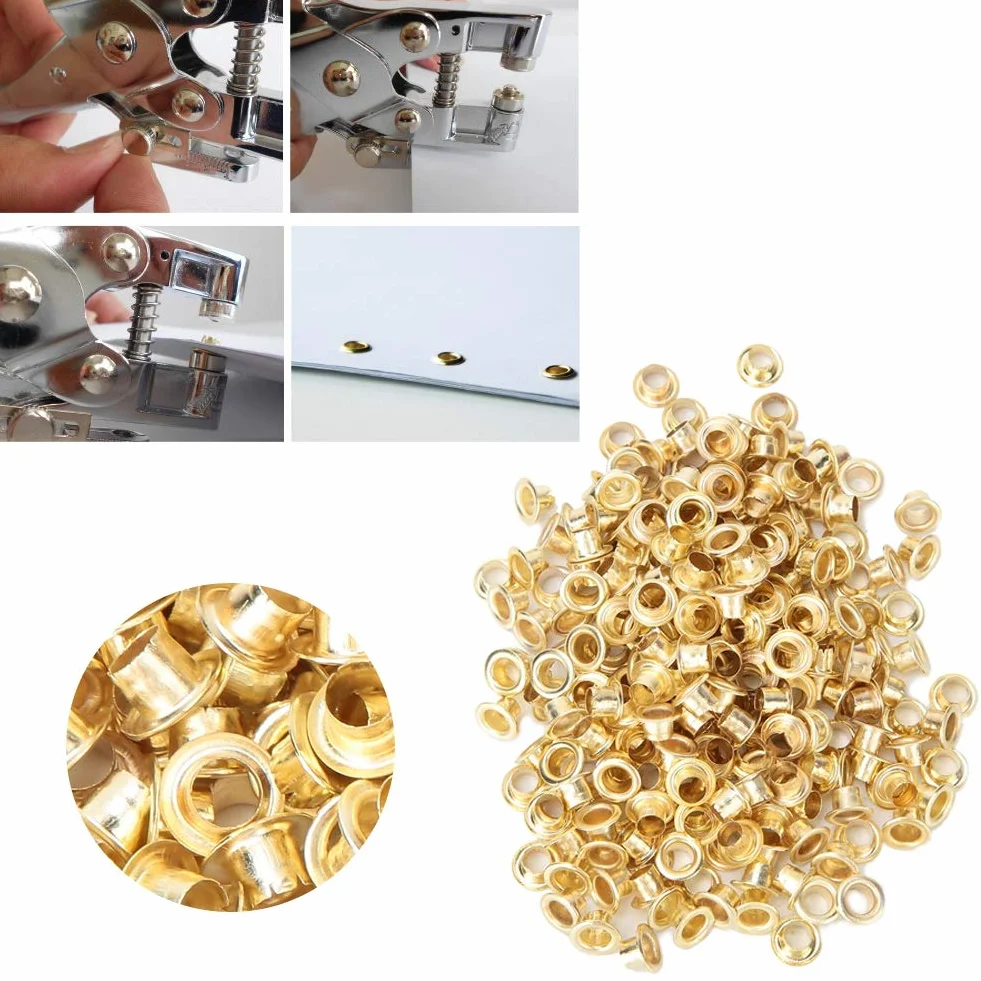 Occhielli Dorati da 4 Mm, 250 Set Occhielli in Metallo Carta di Carta Singolo Foro Occhiello Occhiello Rotondo per Scarpe Vestiti Artigianato Scrapbooking Documento Cartaceo