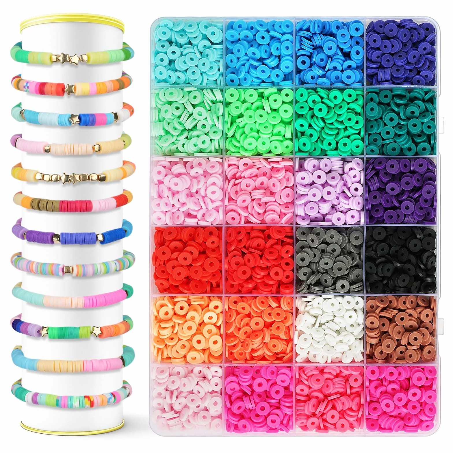Vicloon Perline di Argilla 6mm 4500Pcs Kit 24 Colori per Braccialetti, Collana, Orecchini Fai Da Te
