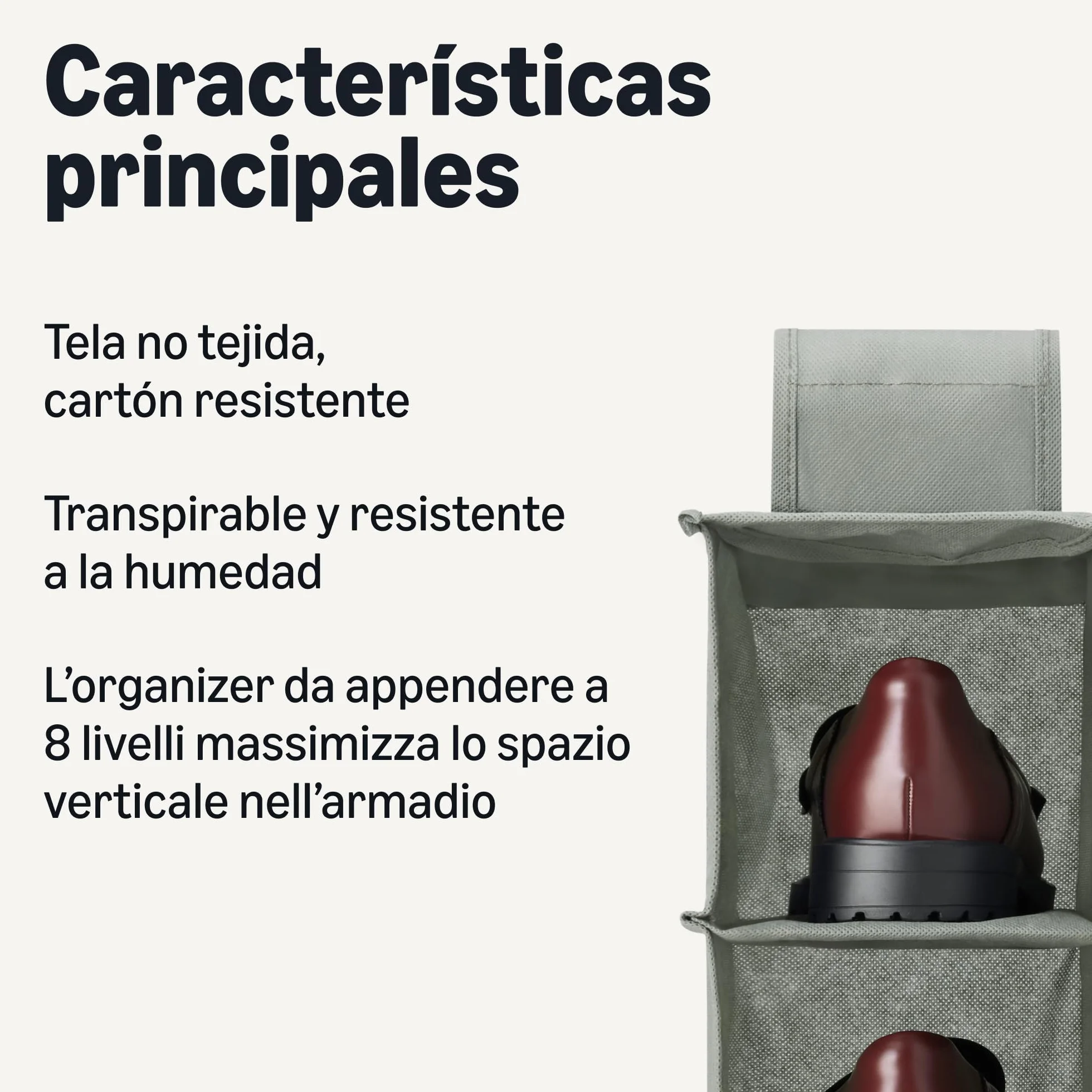 Amazon Basics Scarpiera da appendere a 8 ripiani, Gris Oscuro, 29,2 x 14 x 104,1 cm