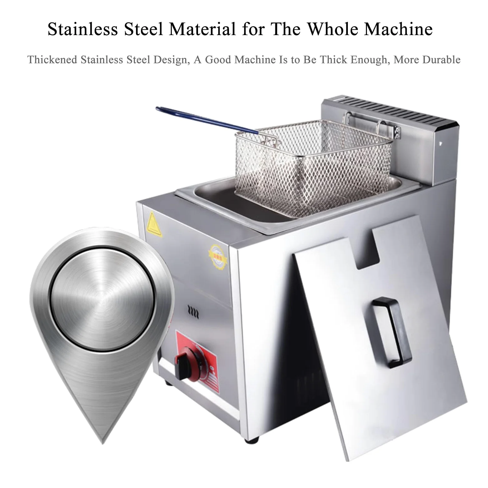 Friggitrice a gas da 6 litri, friggitrice a serbatoio singolo, in acciaio inox, con coperchio e cestello, per patatine fritte domestiche e commerciali