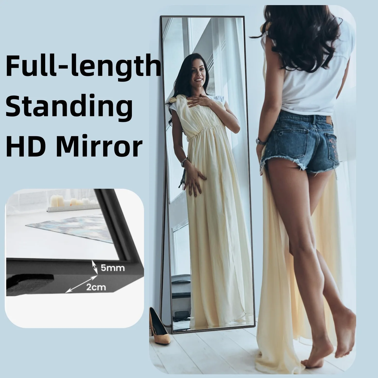 LIFEZEAL Specchio da Parete Lungo, Specchio ingresso Senza Carda Specchiera Rettangolare, 160 x 40 cm per Soggiorno, Camera da letto, Bagno, Moderno ed Elegante (nero)