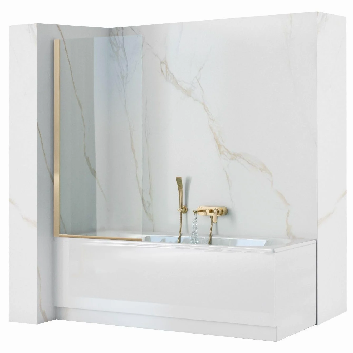 Rea - Parete Vasca Elegant Gold 80 X 140 cm Sopravasca A Parete, Vetro Di Sicurezza 5 mm (Finitura Profilo: Oro Chiaro)