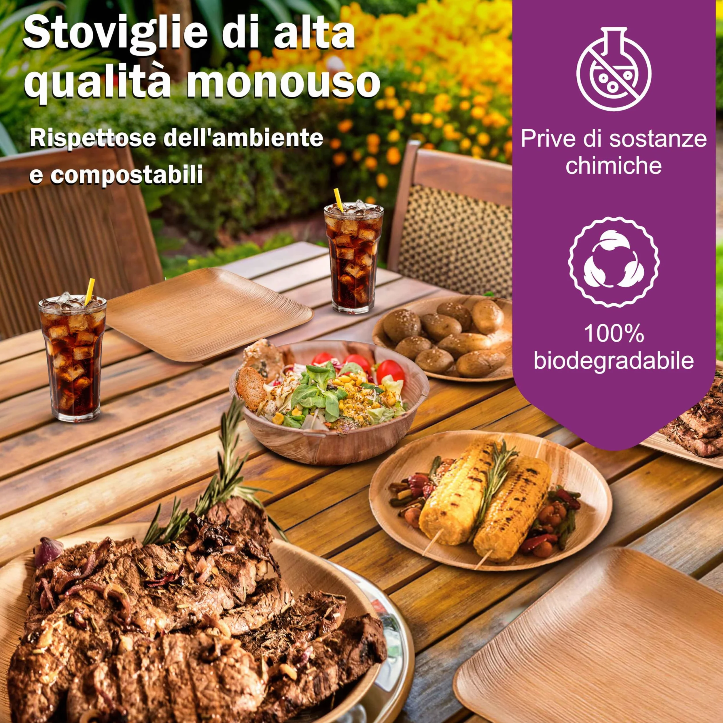 Piatti in Foglia di Palma Biologici 50 Pz Quadrati 23x23 cm Biodegradabili Compostabili