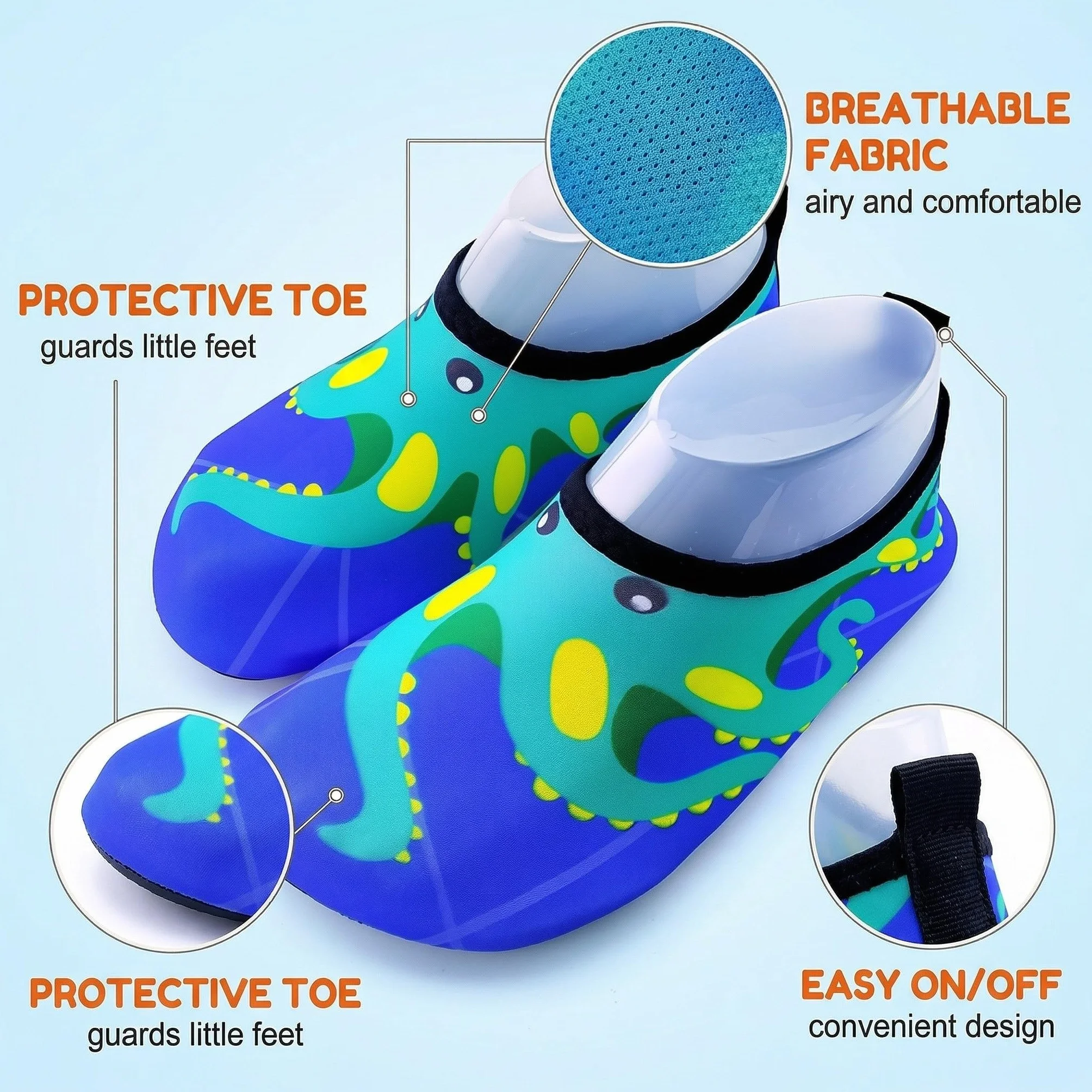 Scarpe Acquatiche Bambini Antiscivolo Asciugatura Rapida Polpo Blu Taglia 32-33