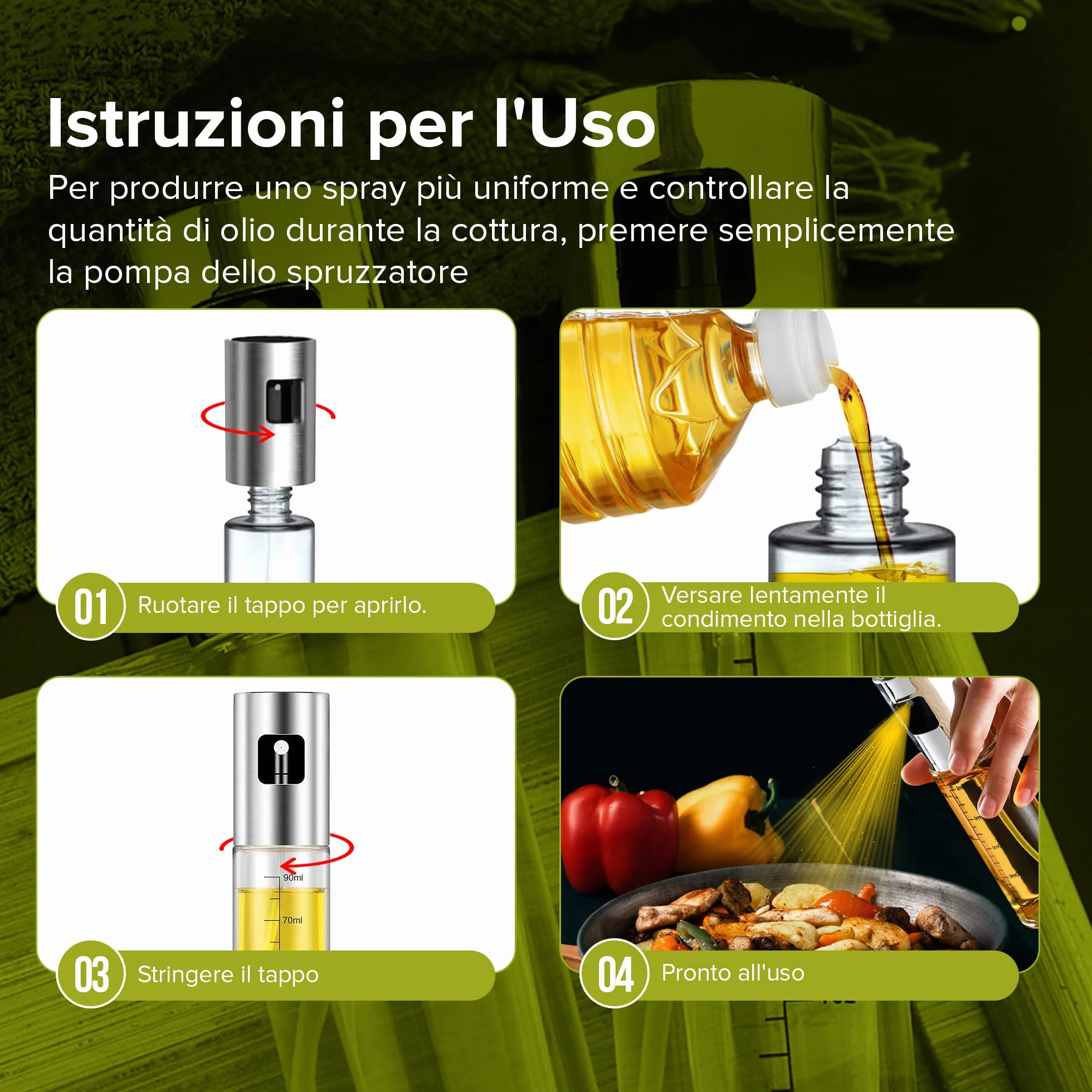 PORTENTUM Spruzzatore Olio Spray 100ml Antigoccia Oliera Vetro con Dispenser