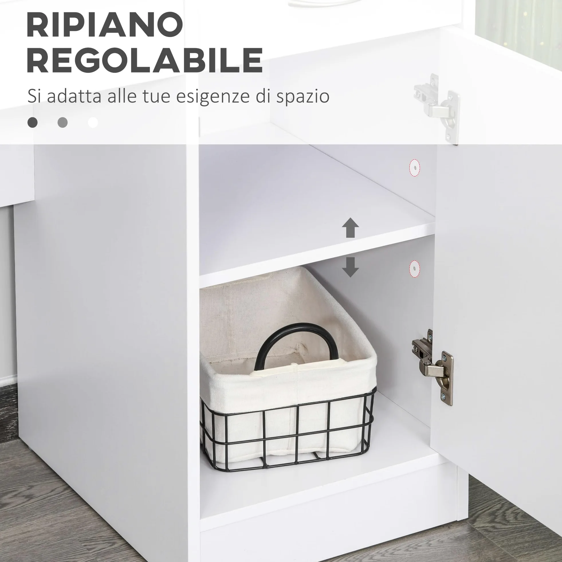 HOMCOM Scrivania Moderna per PC e Computer con 2 Cassetti e 1 Armadietto, Scrivania con Libreria Salvaspazio per Ufficio o Camera in Legno, Bianco