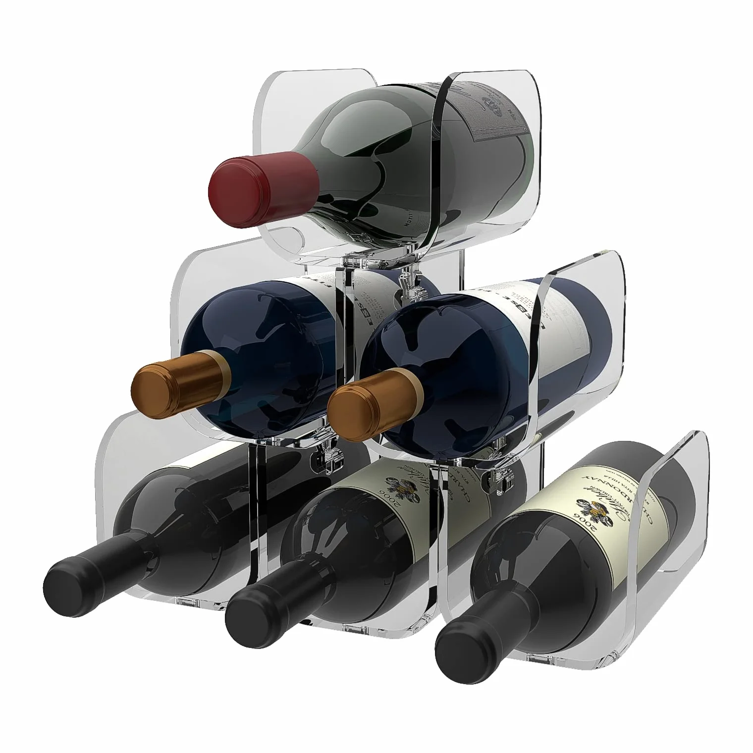 AGPLEX - Portabottiglie vino da tavolo in vetro acrilico trasparente - Cantinetta da appoggio per 6 bottiglie con diametro massimo 88mm
