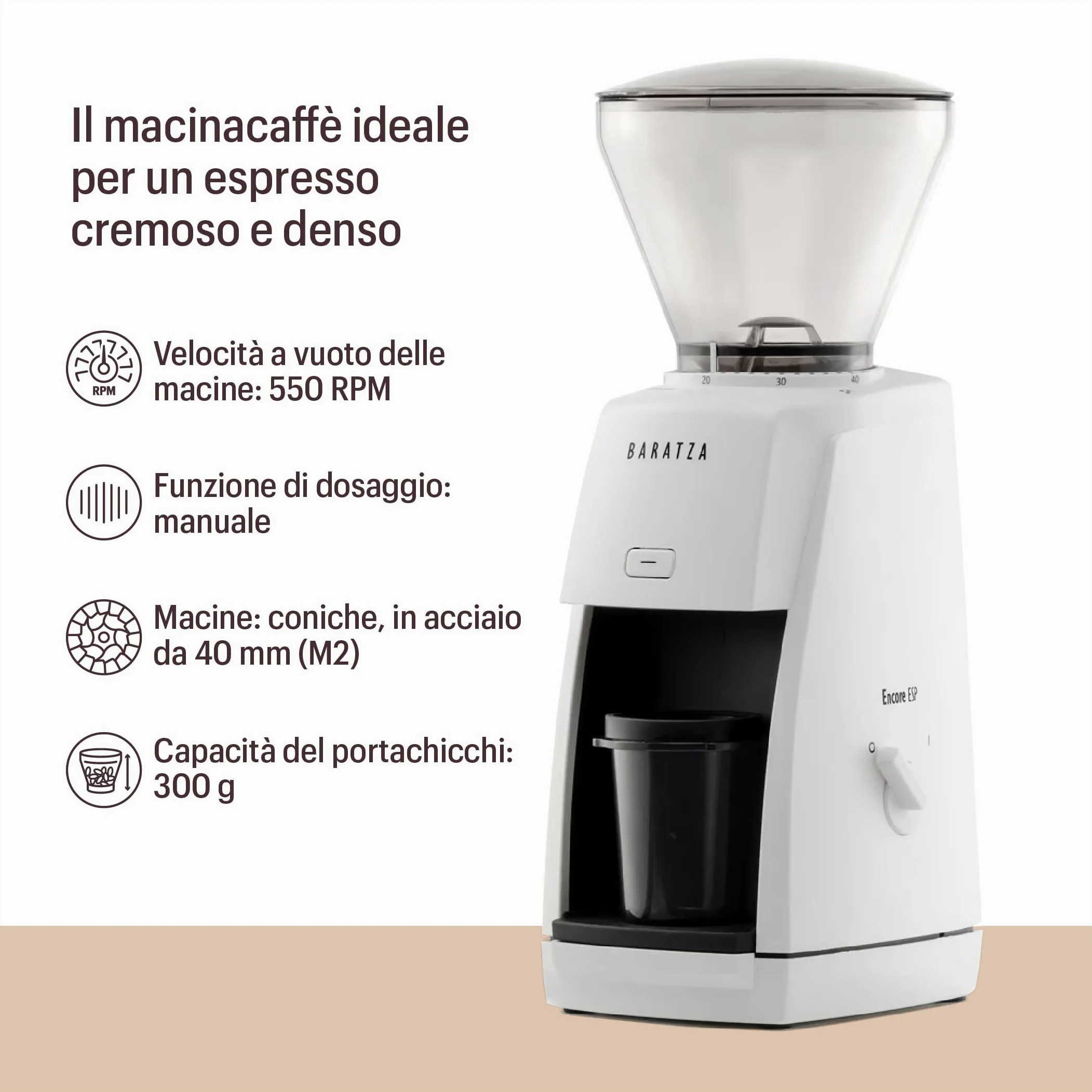 Baratza - Macinacaffè Encore ESP 230V - Elettrodomestici per la Casa, Macina Caffè Elettrico per Caffè in Grani - Grinder Specializzato per Espresso, Nero
