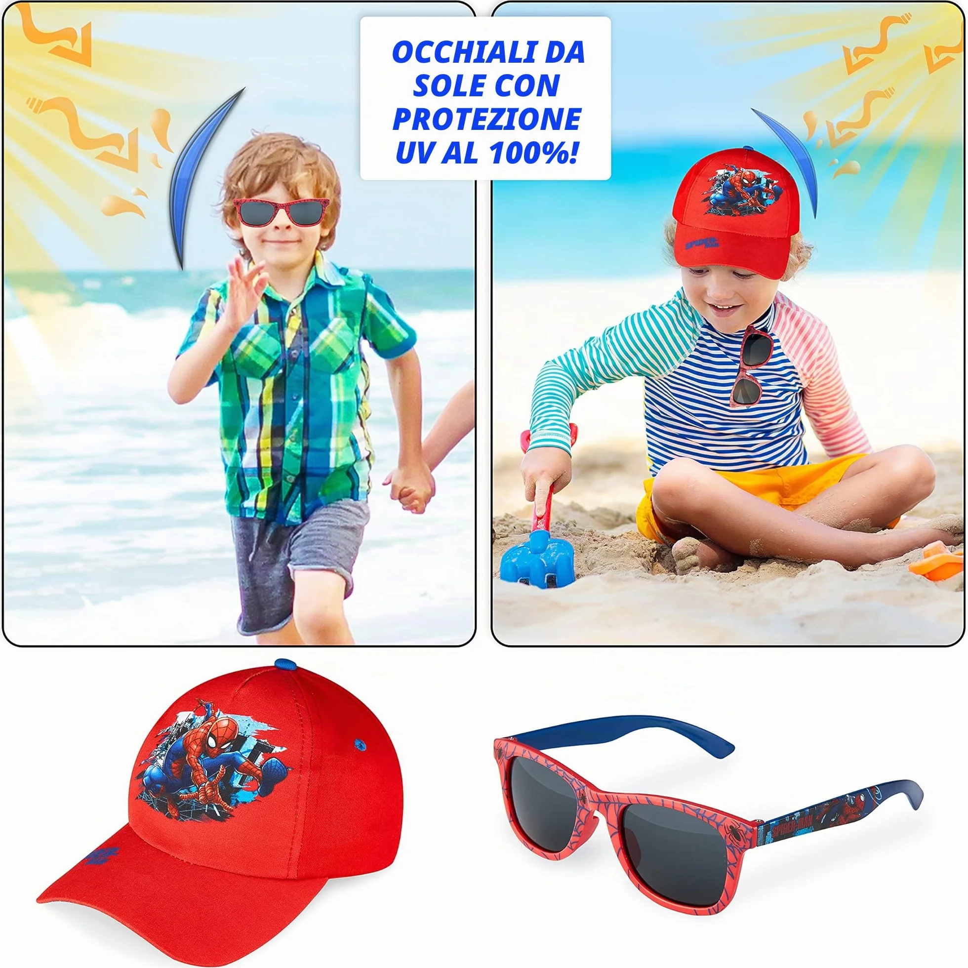 Marvel Spiderman Cappello Baseball Regolabile con Visiera e Occhiali da Sole Bambino Protezione UV400