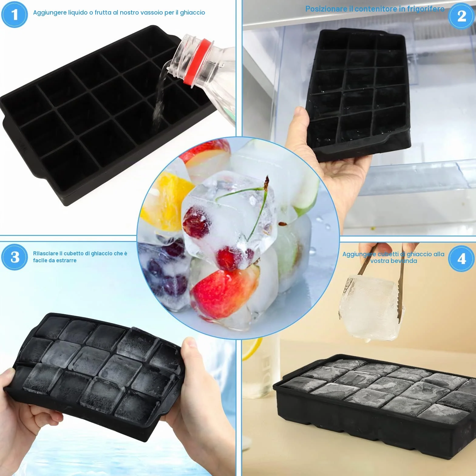 Stampi Ghiaccio Silicone JOPHEK 30 Cubetti 3,5cm Quadrati per Cocktail