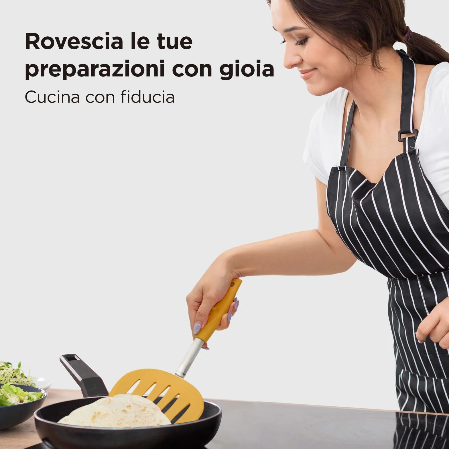 Spatola per pancake in silicone platinico Kitchen Mama WALTZGRIP resistente al calore acciaio inossidabile Giallo