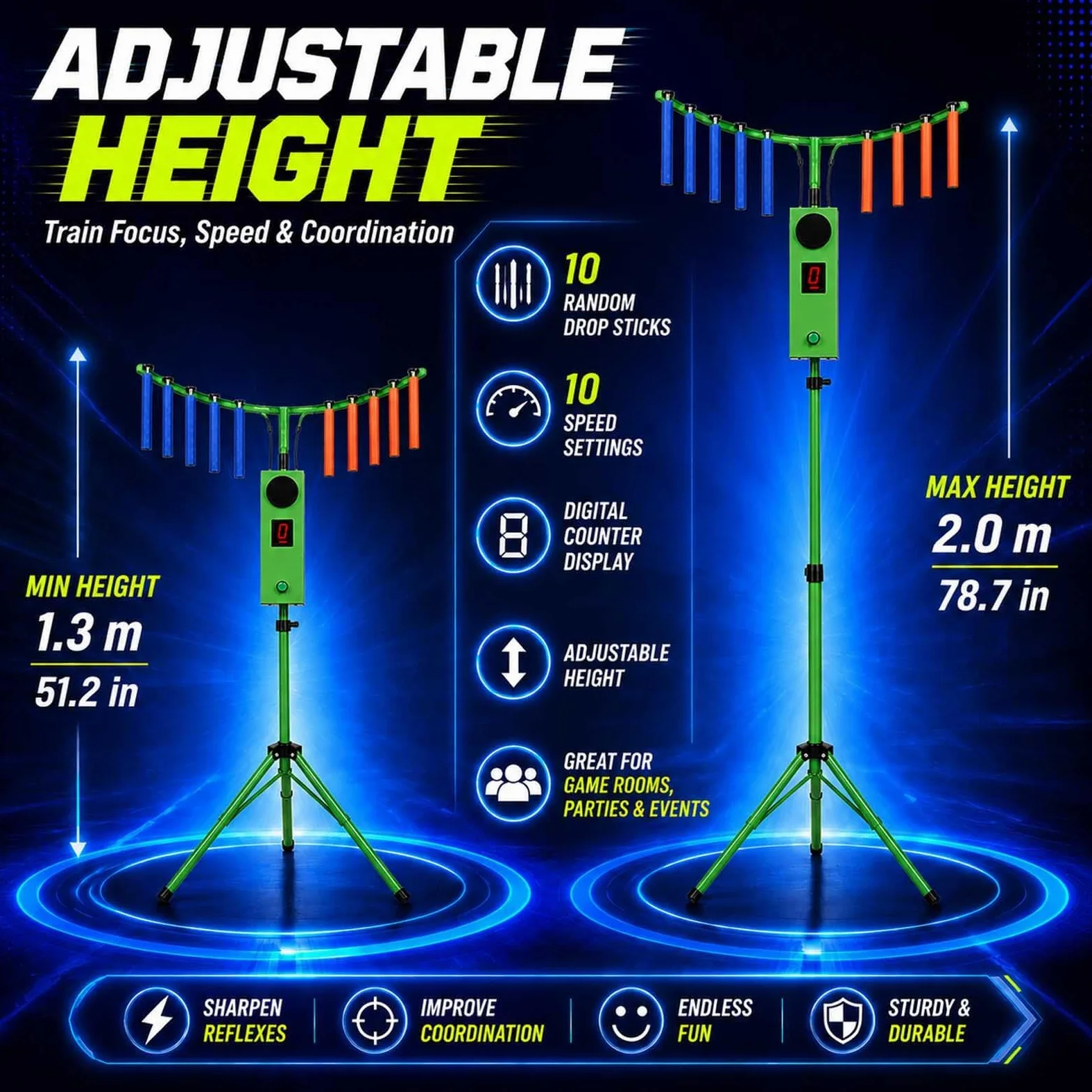 Arcade Reflex Challenge Game - Formazione di coordinazione occhio-mano con 10 bastoncini, luci LED e musica per feste, riunioni di famiglia ed eventi di squadra