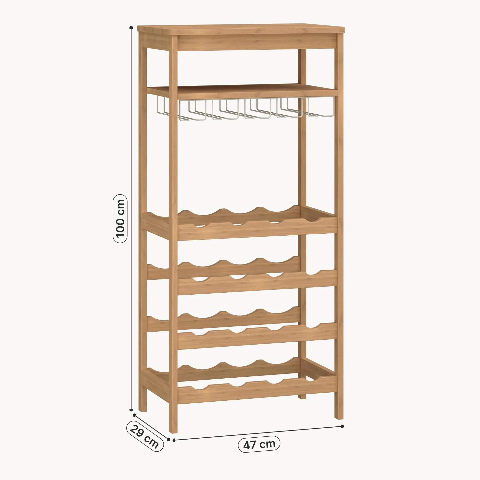 [en.casa] Cantinetta Mobile Portavino per 16 Bottiglie Scaffale Porta Bottiglie da Vino con Portabicchieri e Scomparto Aperto Soggiorno Sala da Pranzo 100 x 47 x 29 cm in Bambù Naturale