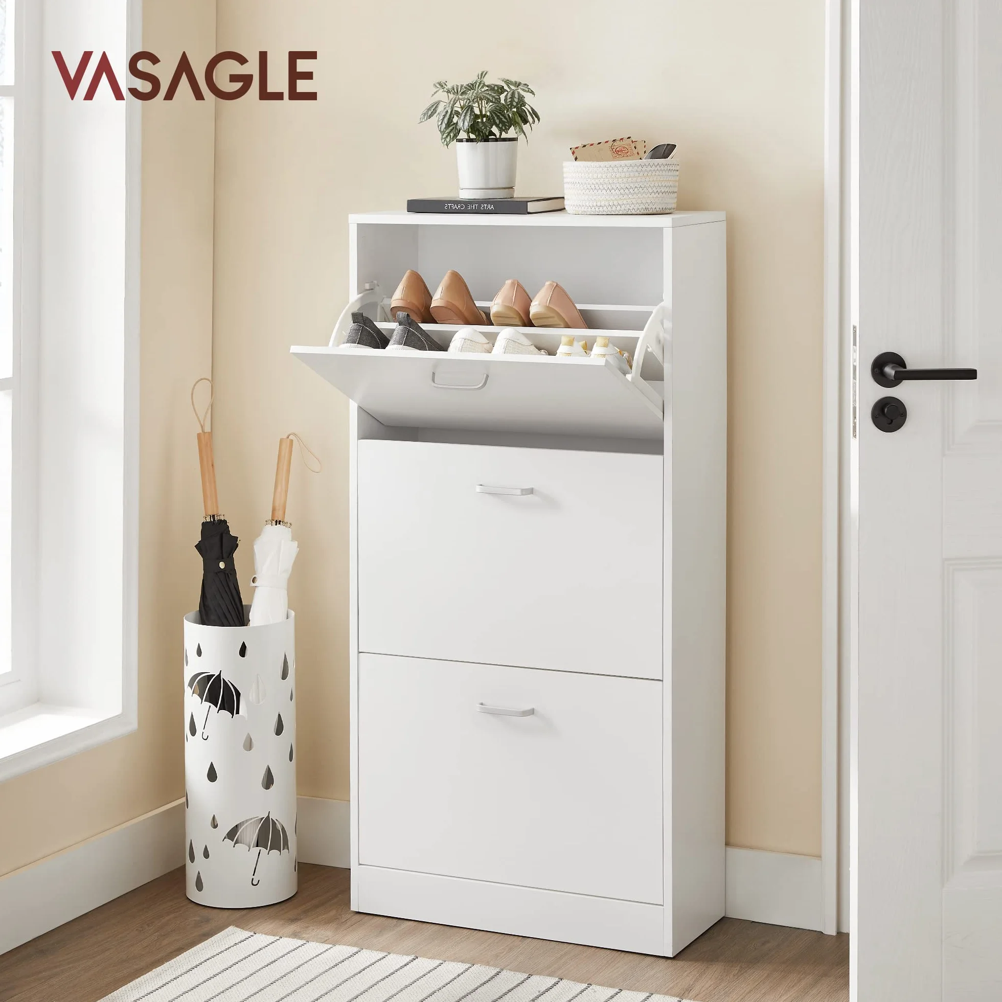VASAGLE Scarpiera 3 Piani Portascarpe Bianco 60x24x120 cm LBC03WT