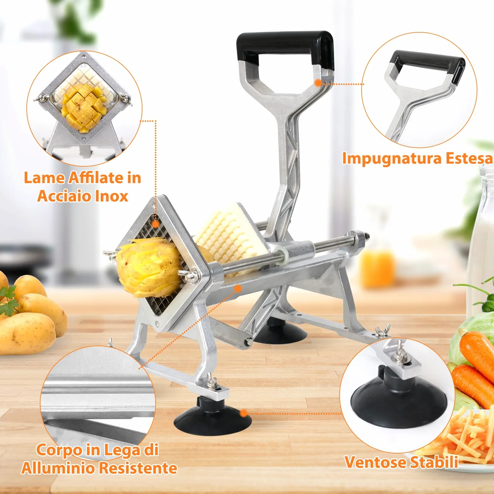 Anatole Tagliapatate per Patate Fritte Professionale con 6mm 9 mm 13 mm Lame in Acciaio Inossidabile Taglia Patatine Fritte Commerciale Tagliaverdure a Bastoncini con Ventose per Cipolle Carote