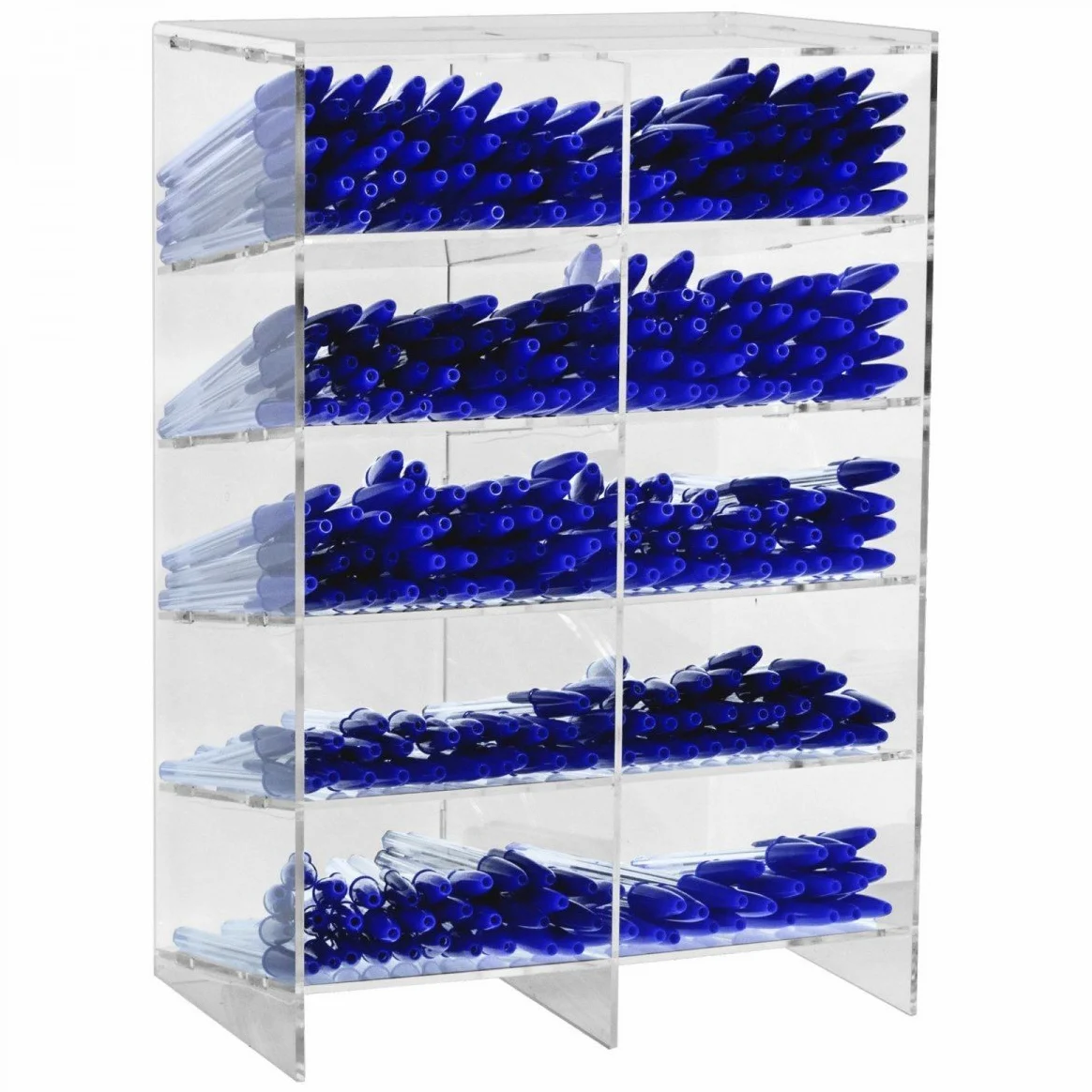 Porta penne da banco in plexiglass trasparente a 10 scomparti - Misure: 23 x 16 x H35 cm