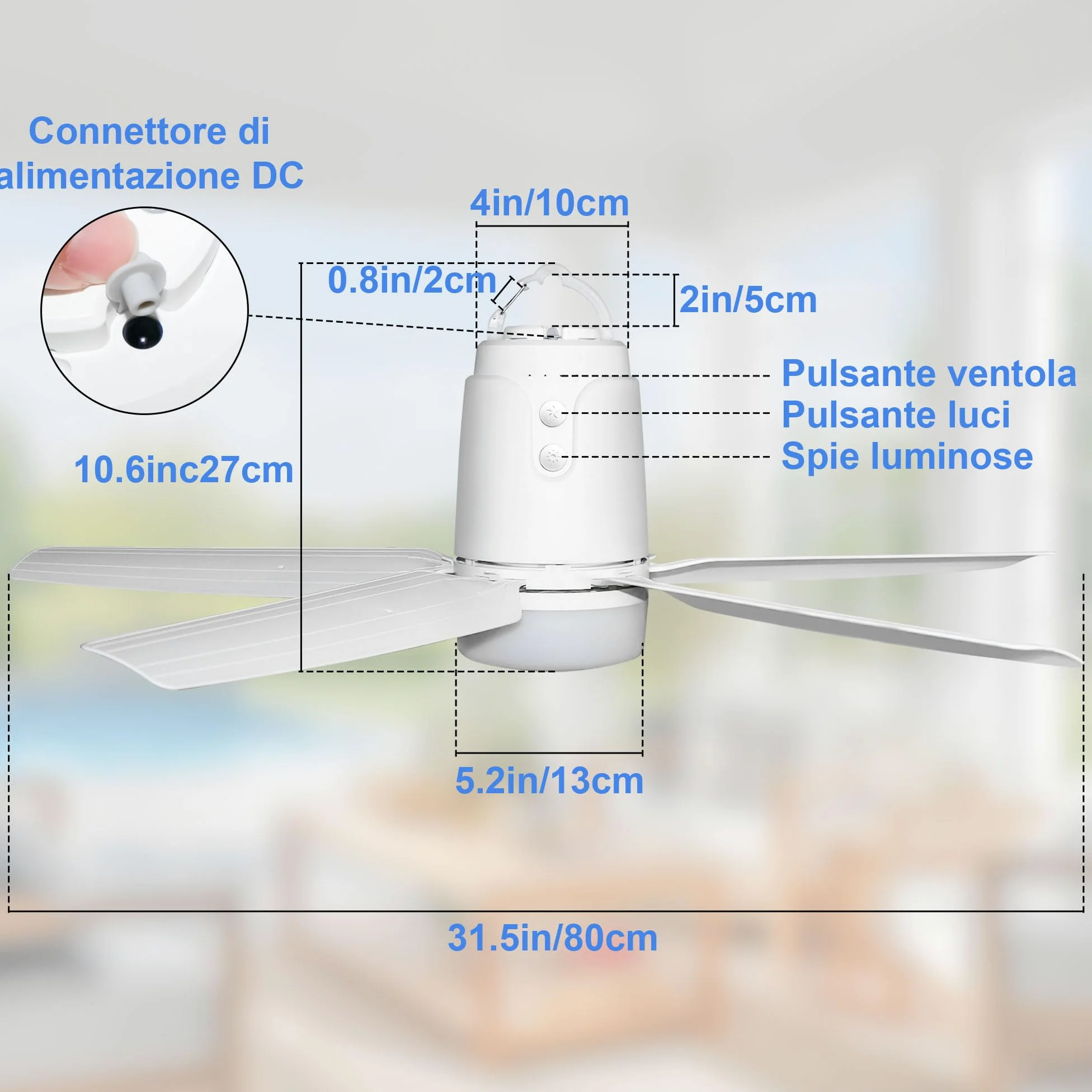 SHUNLEE Ventilatore da Esterno Soffitto, Ventilatore da Gazebo con Luce 3000-6500K, Ventilatore da Soffitto Portatile con Spina e Telecomando, Gancio, ideale per Gazebo, Tenda a Comparsa, Patio (80CM)